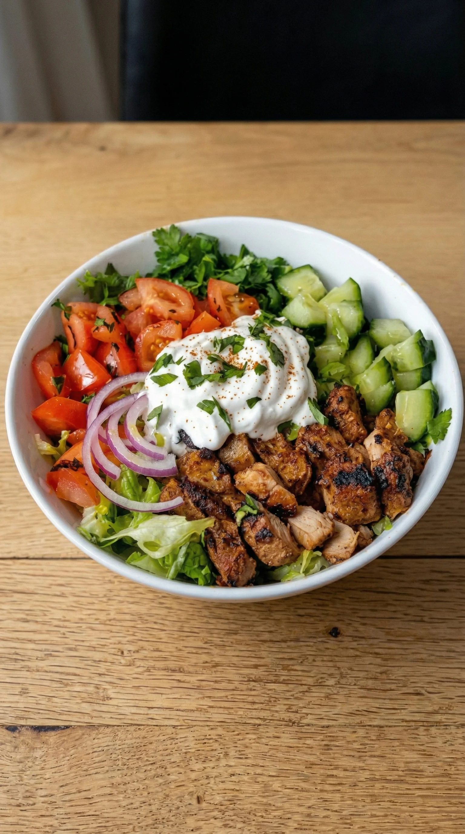 Eine Gesunde Kebab-Bowl mit hohem Eiweißgehalt.