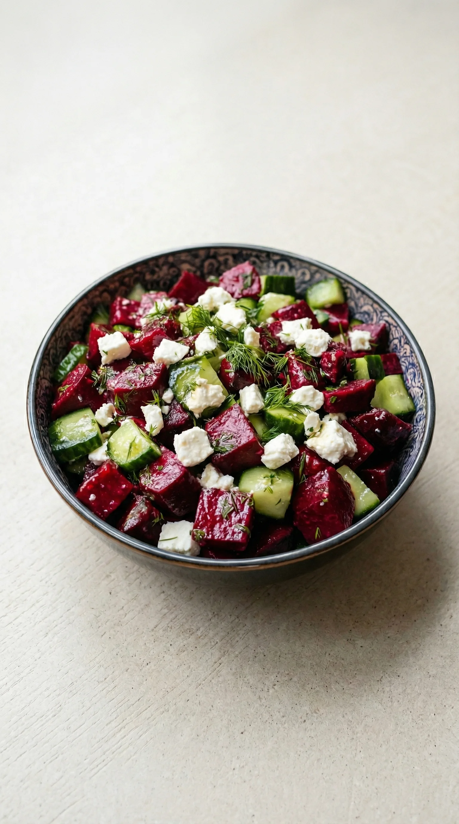 Ein schönes, frisches Rote-Bete-Salat mit Feta und Gurken.
