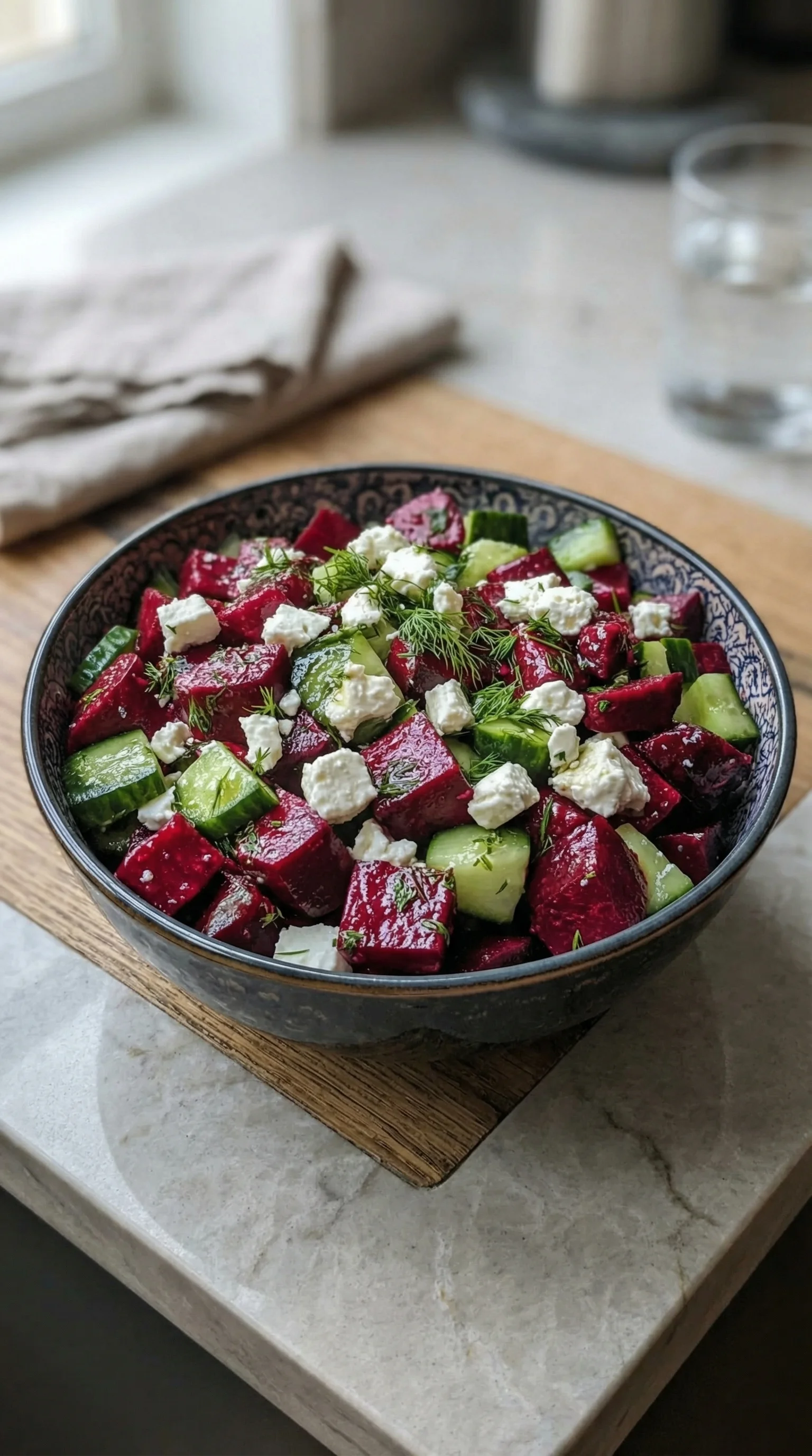 Ein schönes, frisches Rote-Bete-Salat mit Feta und Gurken.