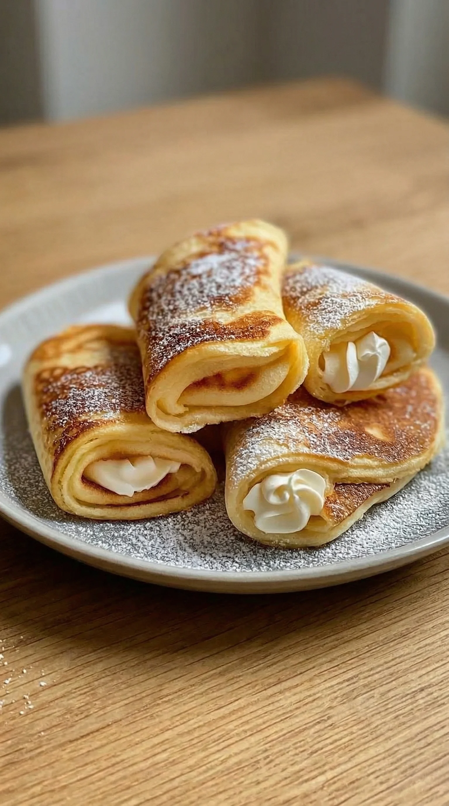 Eine Platte mit Fluffigen Quark-Pfannkuchen ohne Mehl.