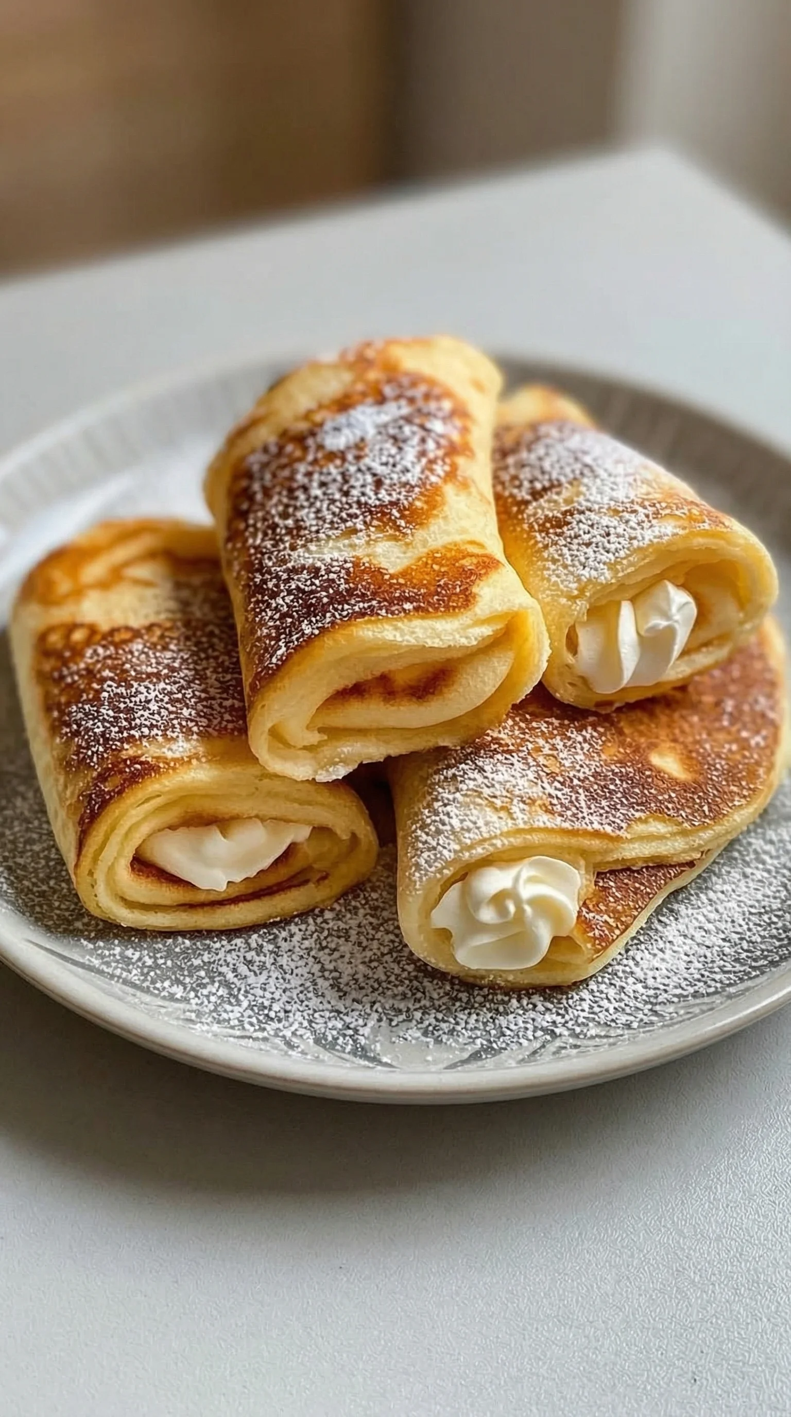 Eine Platte mit Fluffigen Quark-Pfannkuchen ohne Mehl.