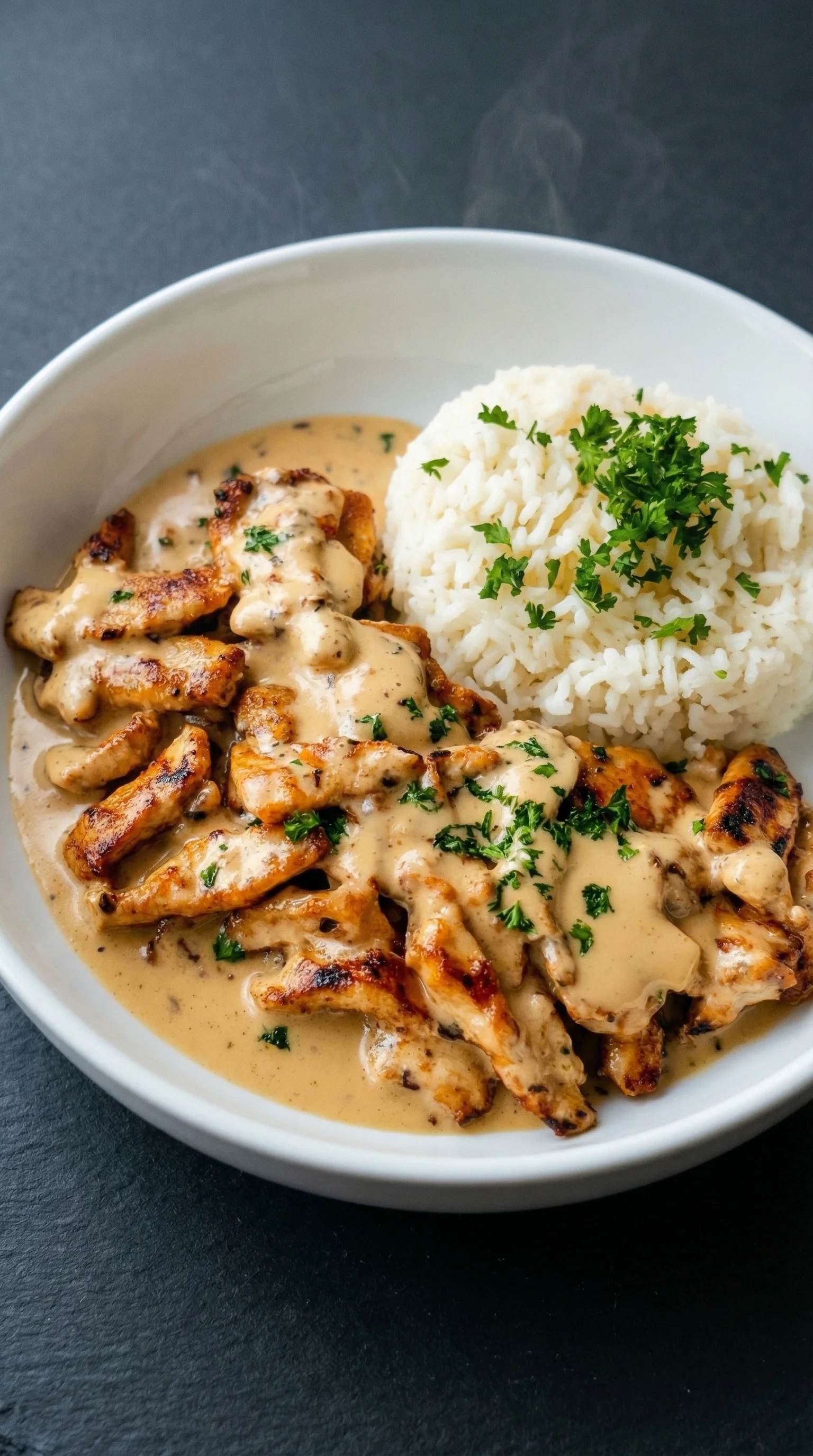 Einfaches Hähnchen-Gyros in cremiger Sauerrahmsauce.