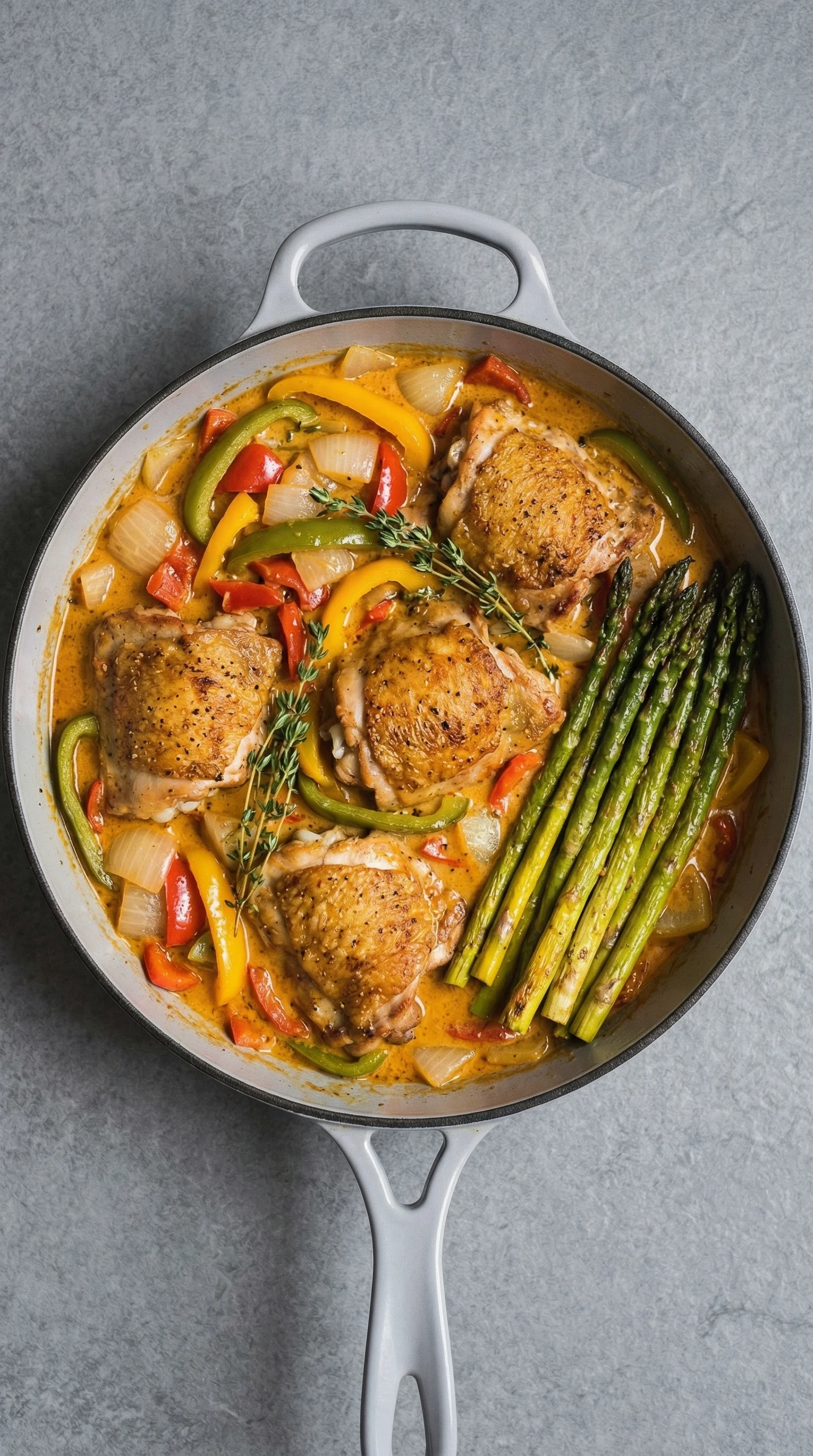 A bowl of chicken and vegetables.