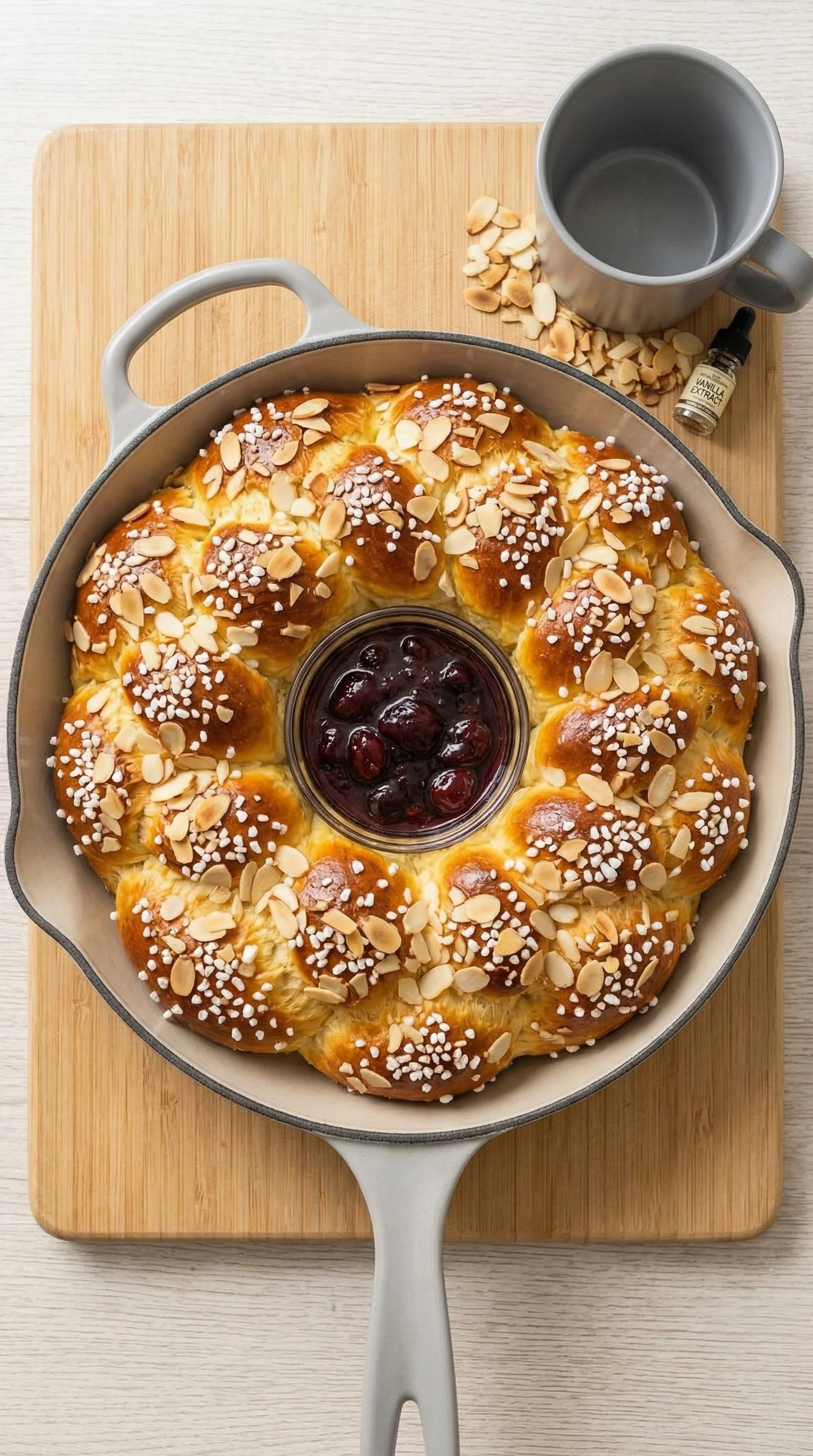 A fluffy bread with berries in the middle.