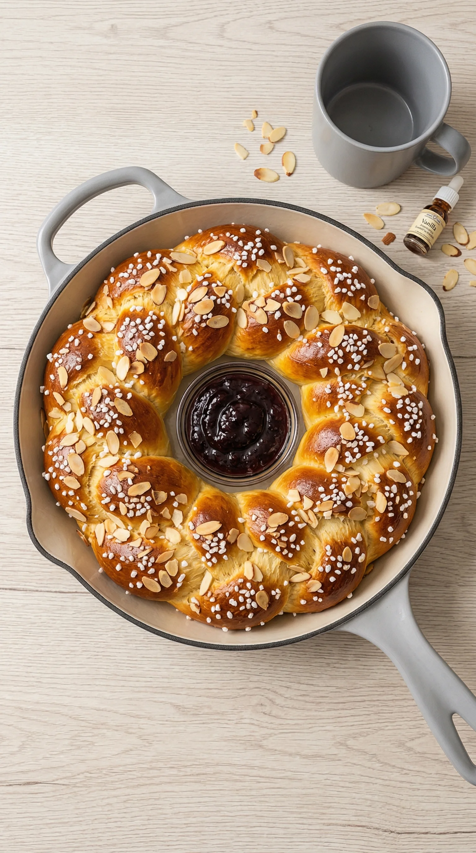 A fluffy bread with a center of jam.