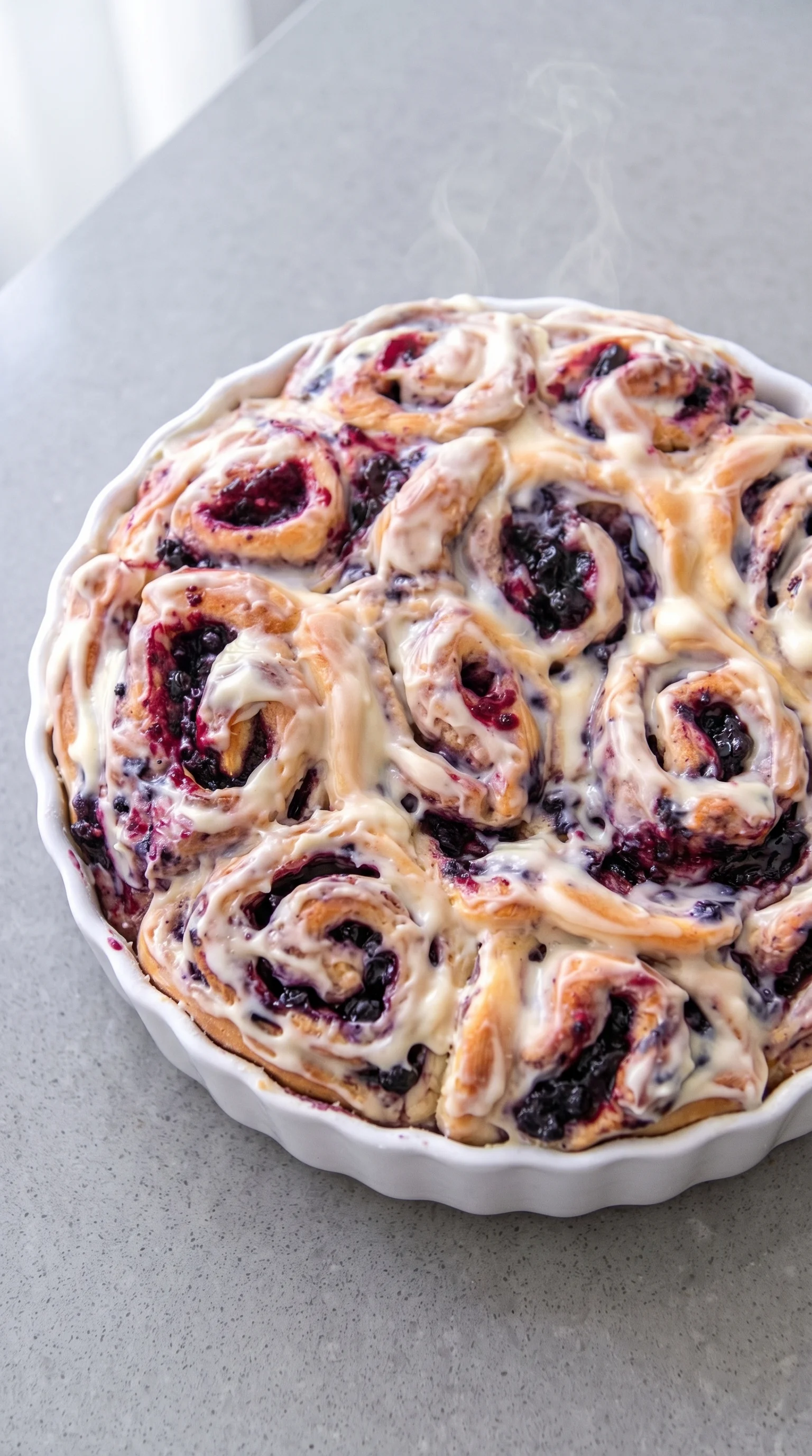 A plate of blueberry swirl pastry.