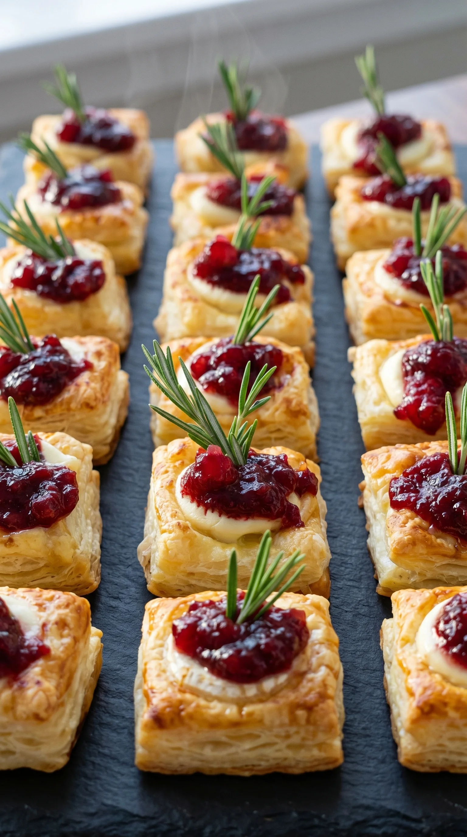 A plate of Blaetterteig-Haeppchen mit Camembert.