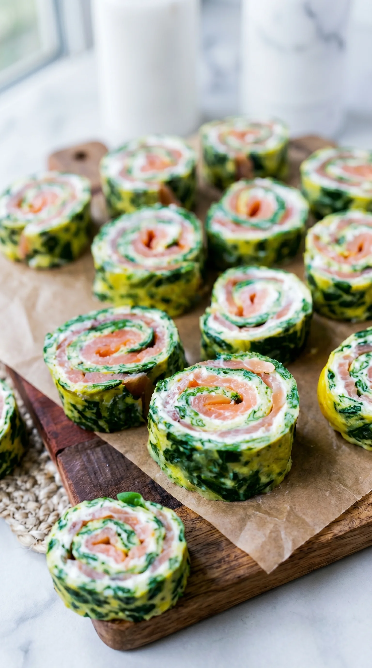 Low carb spinach and salmon rolls.
