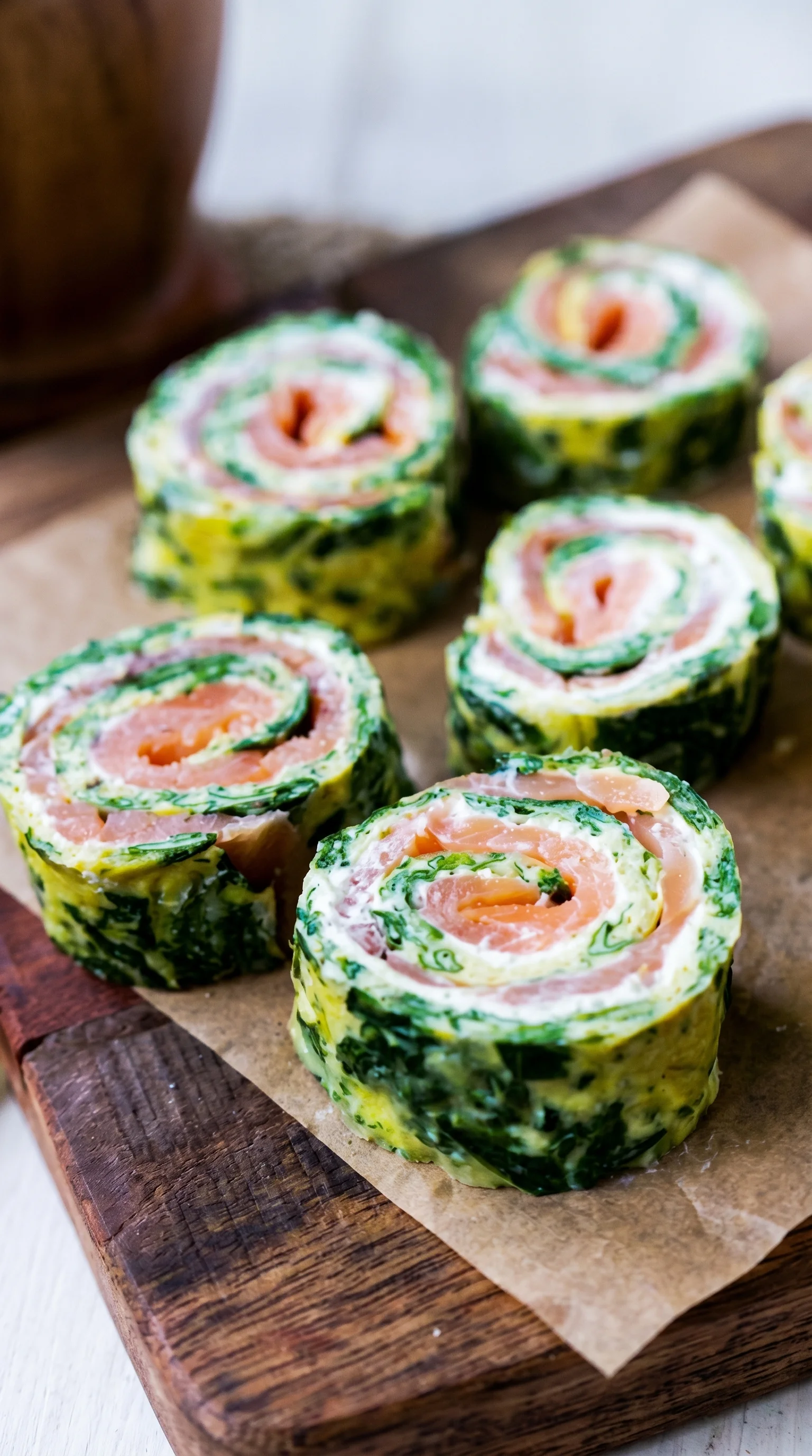Low carb spinach and salmon rolls.