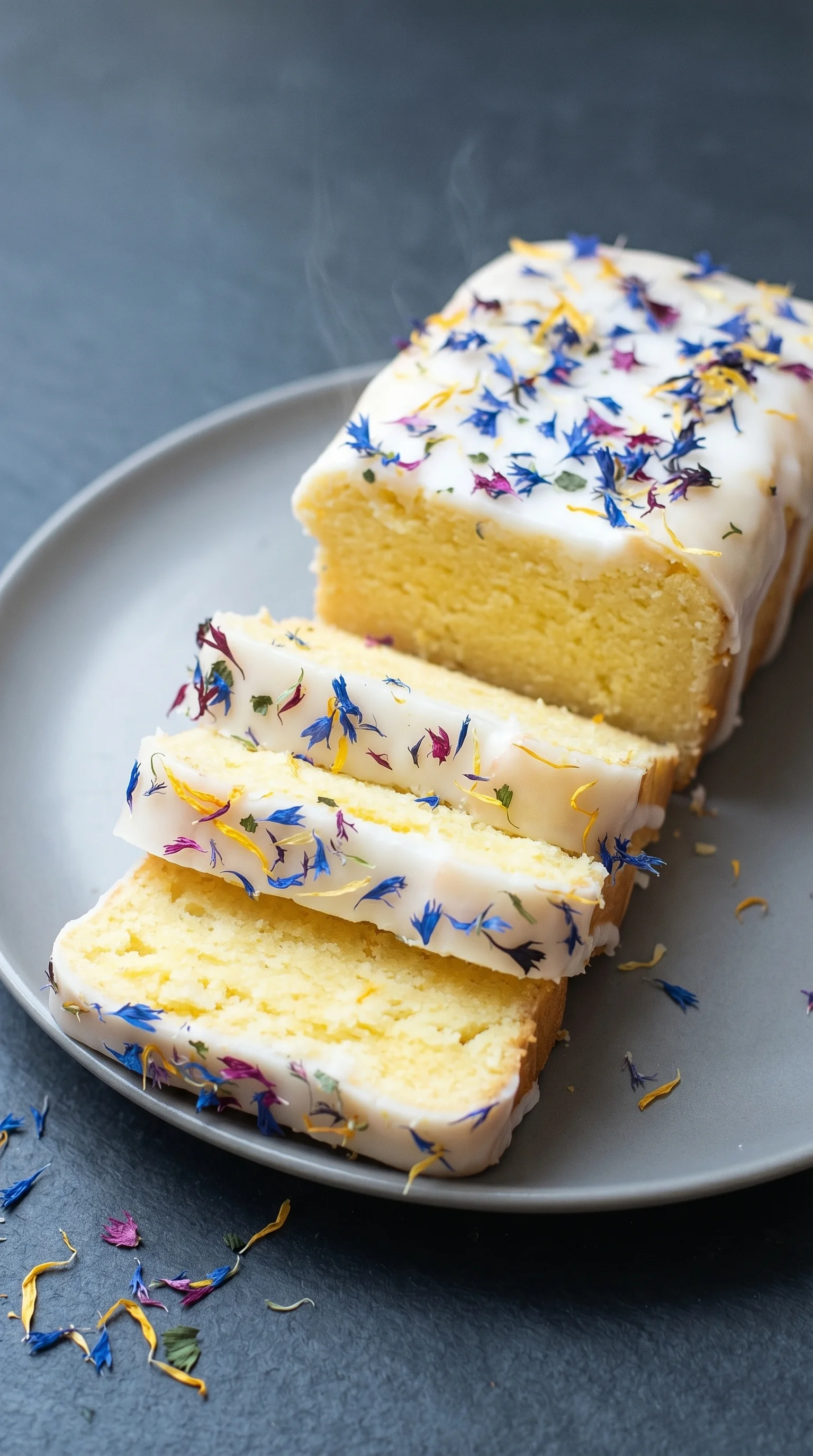 A slice of cake with yellow and white frosting.