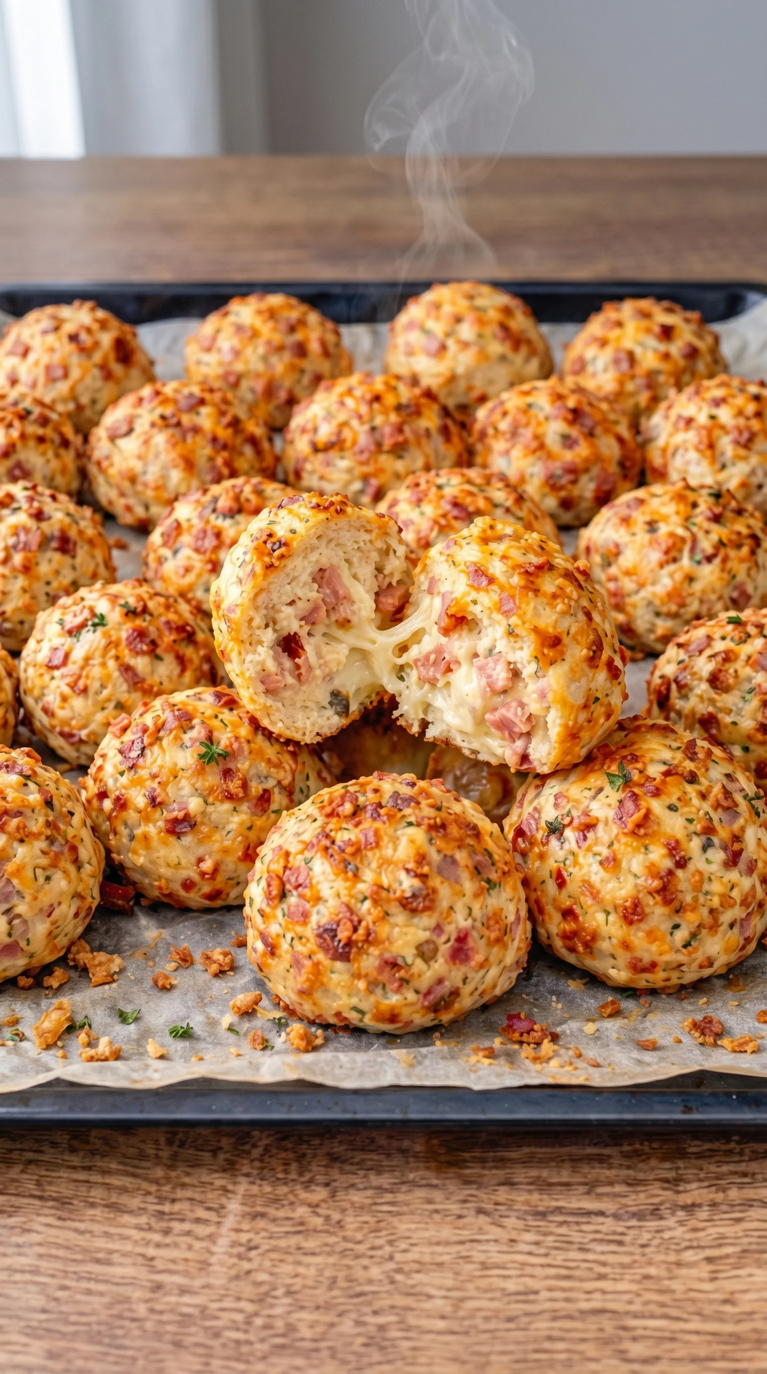 A pile of cheese and bacon balls.