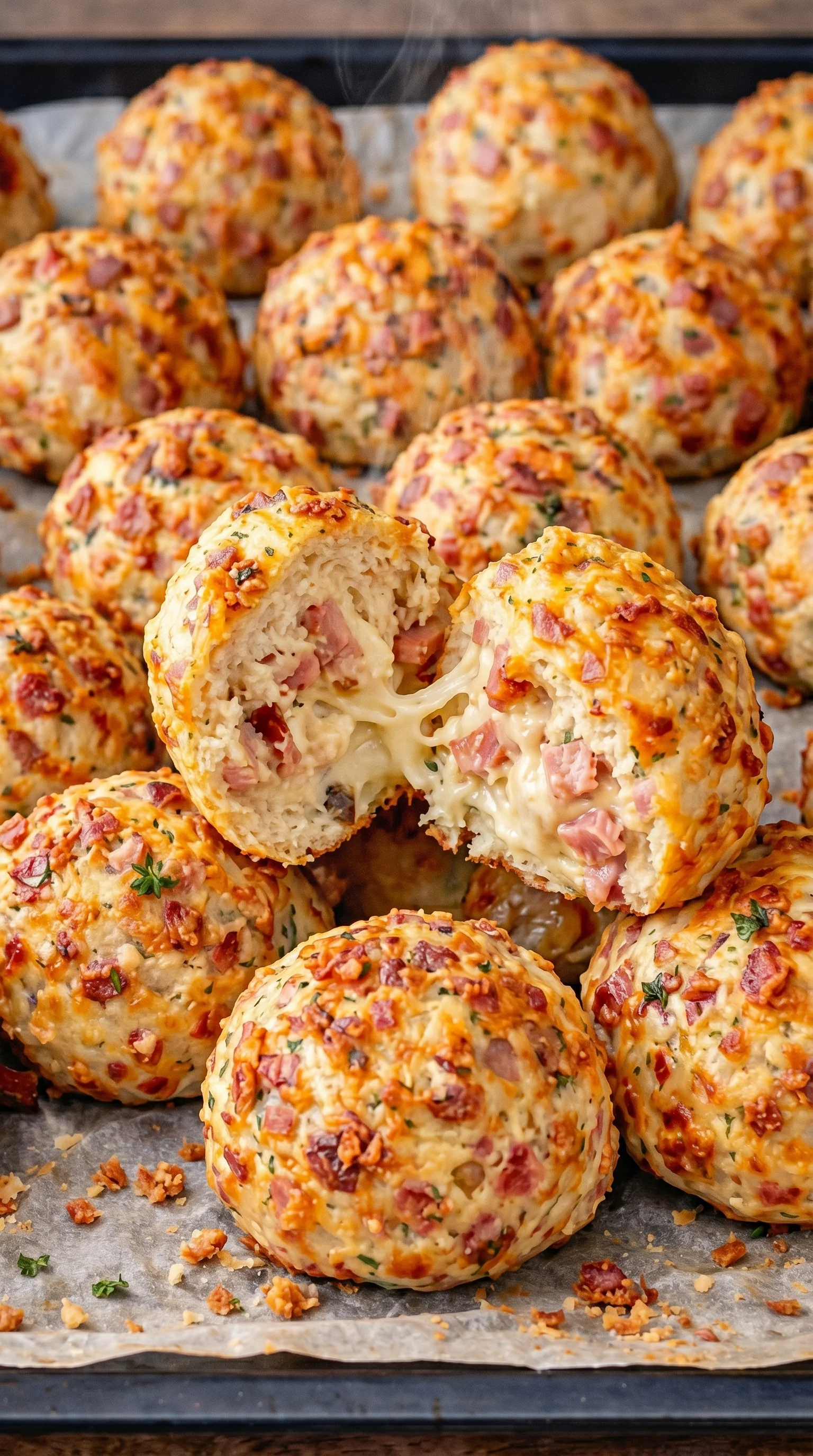 A pile of cheese and bacon filled bread balls.