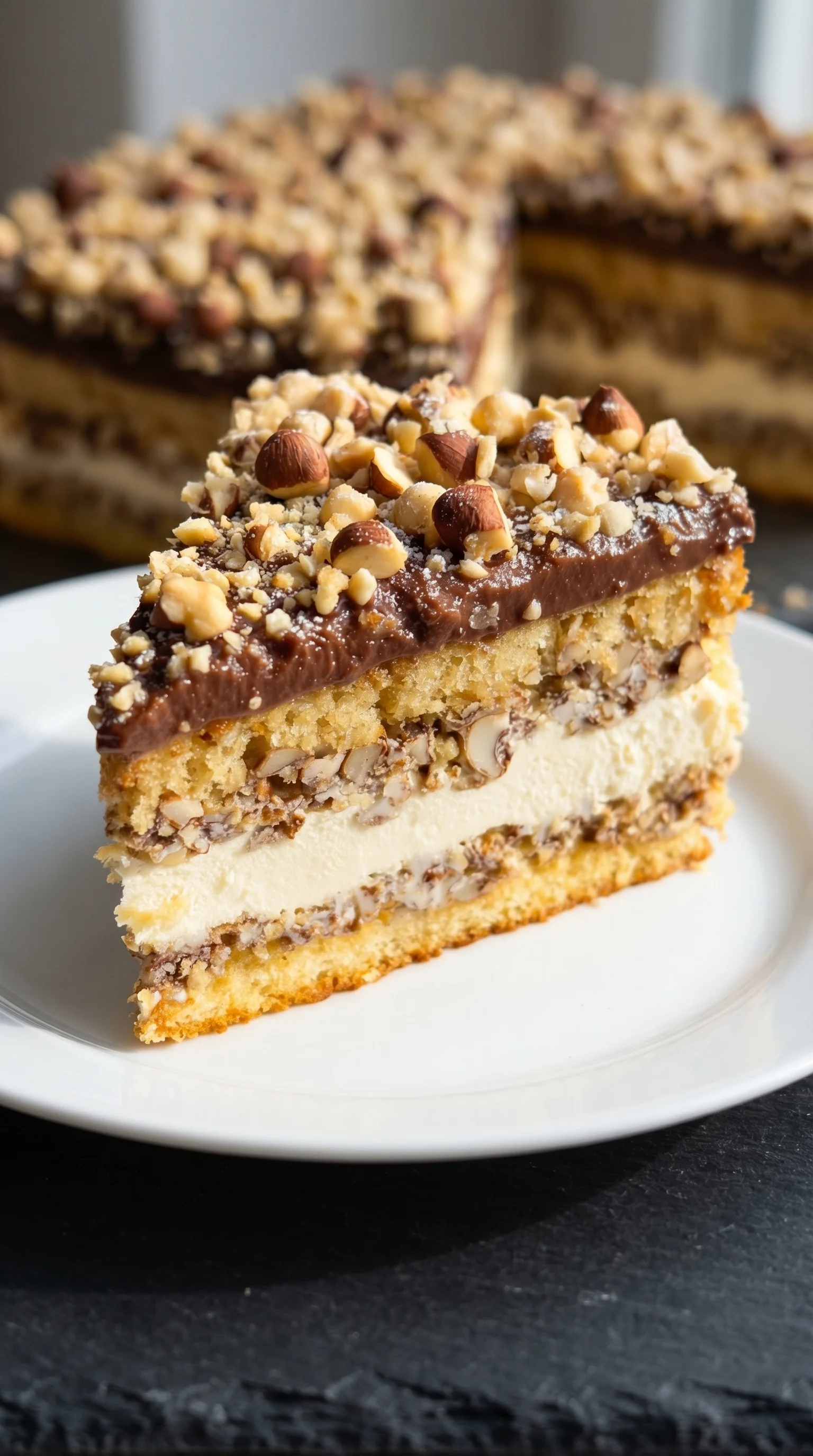 A slice of Nusskuchen with Nougatcreme.