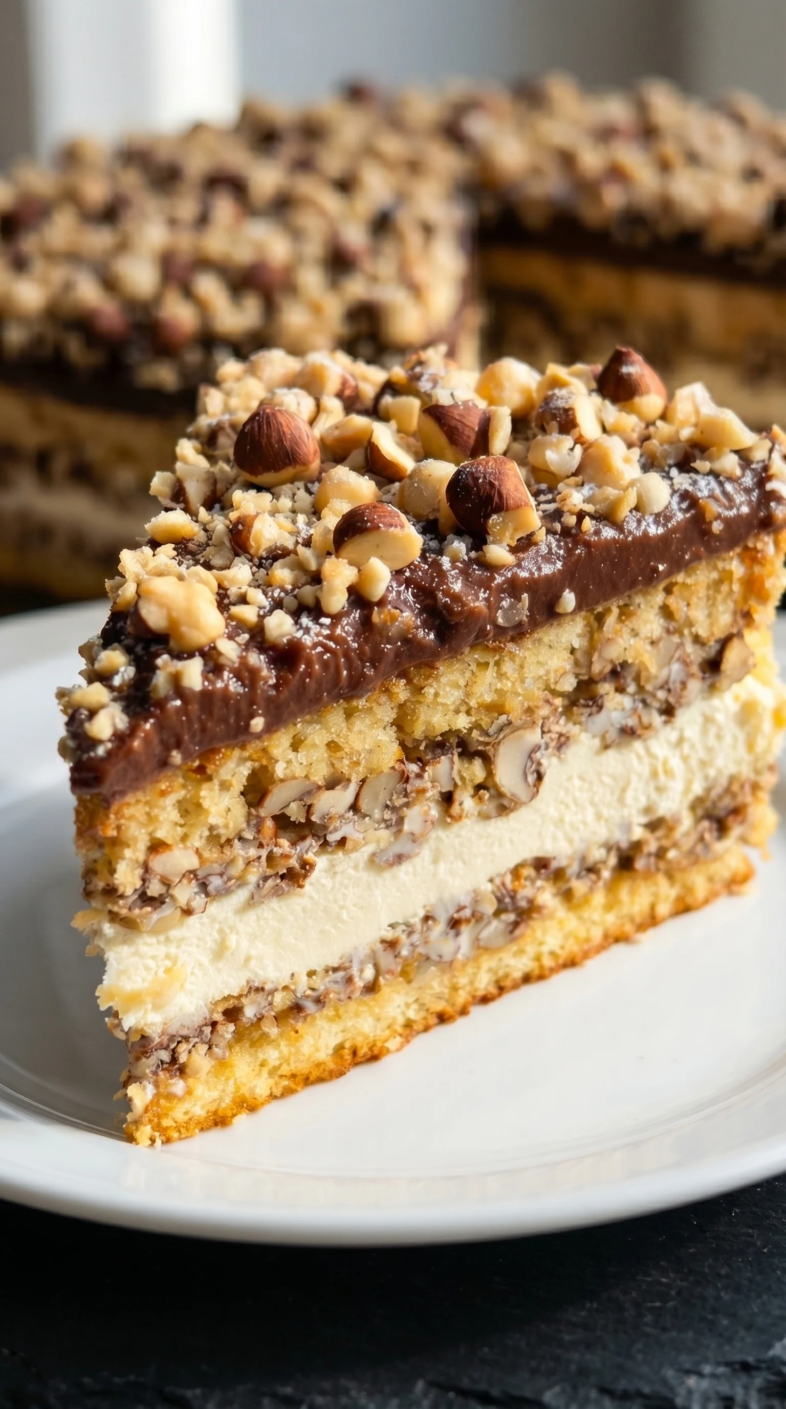 A slice of Nusskuchen with Nougatcreme.