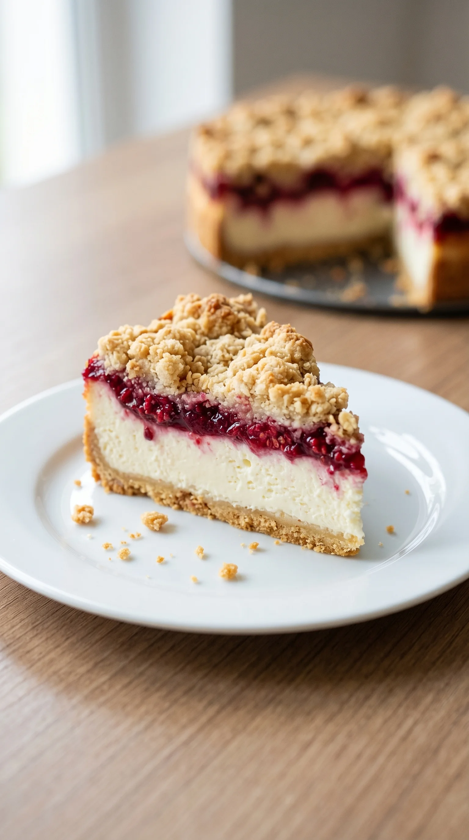 A slice of cheesecake with berries on top.