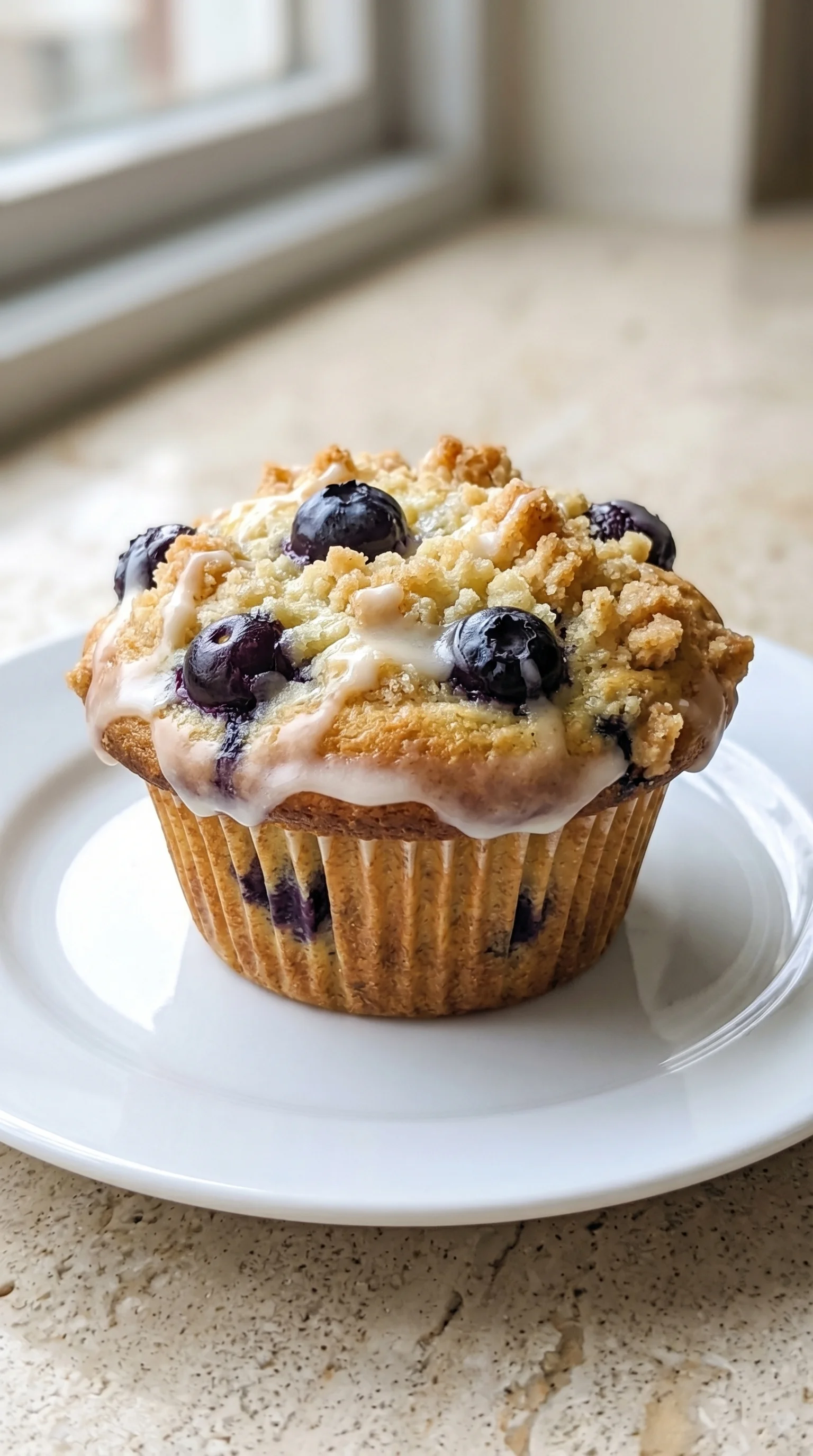 A cupcake with blueberries on top.