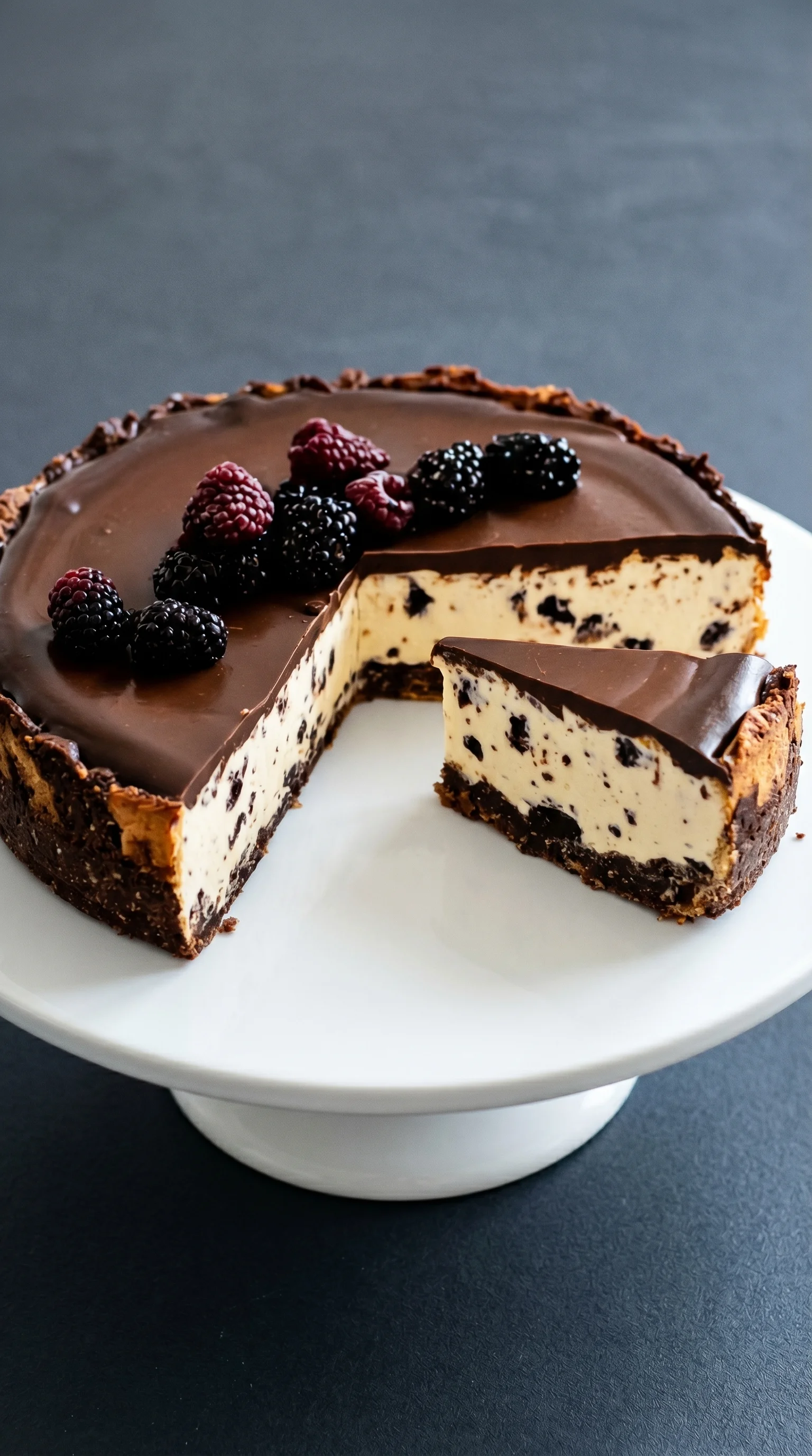A slice of Stracciatella-Käsekuchen.
