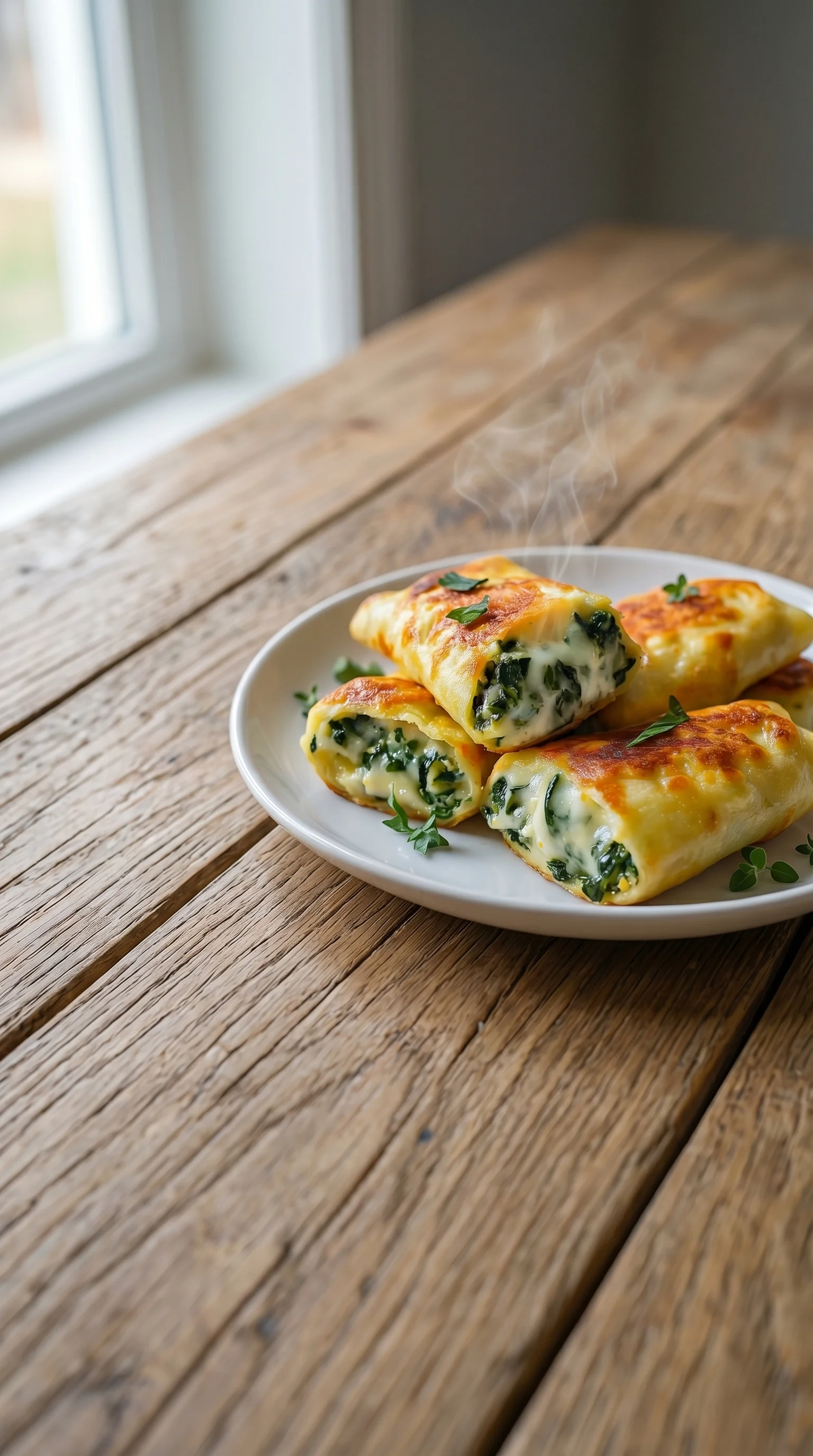A plate of food with spinach and cheese.