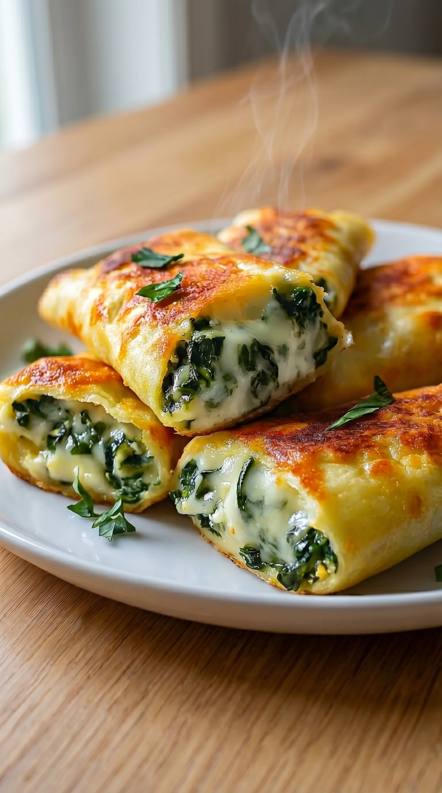 A plate of food with spinach and cheese.