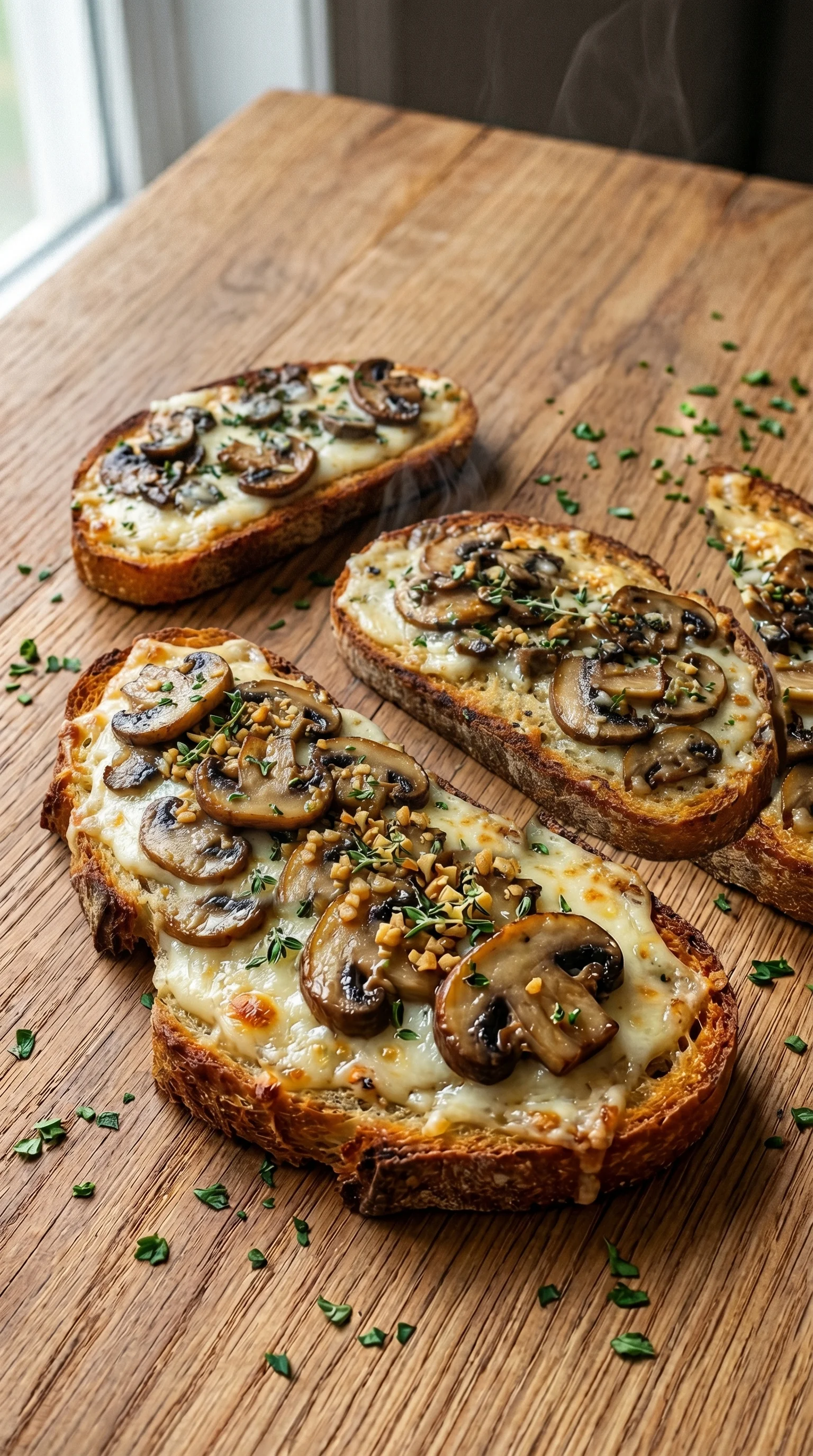 Toast with mushrooms and herbs.