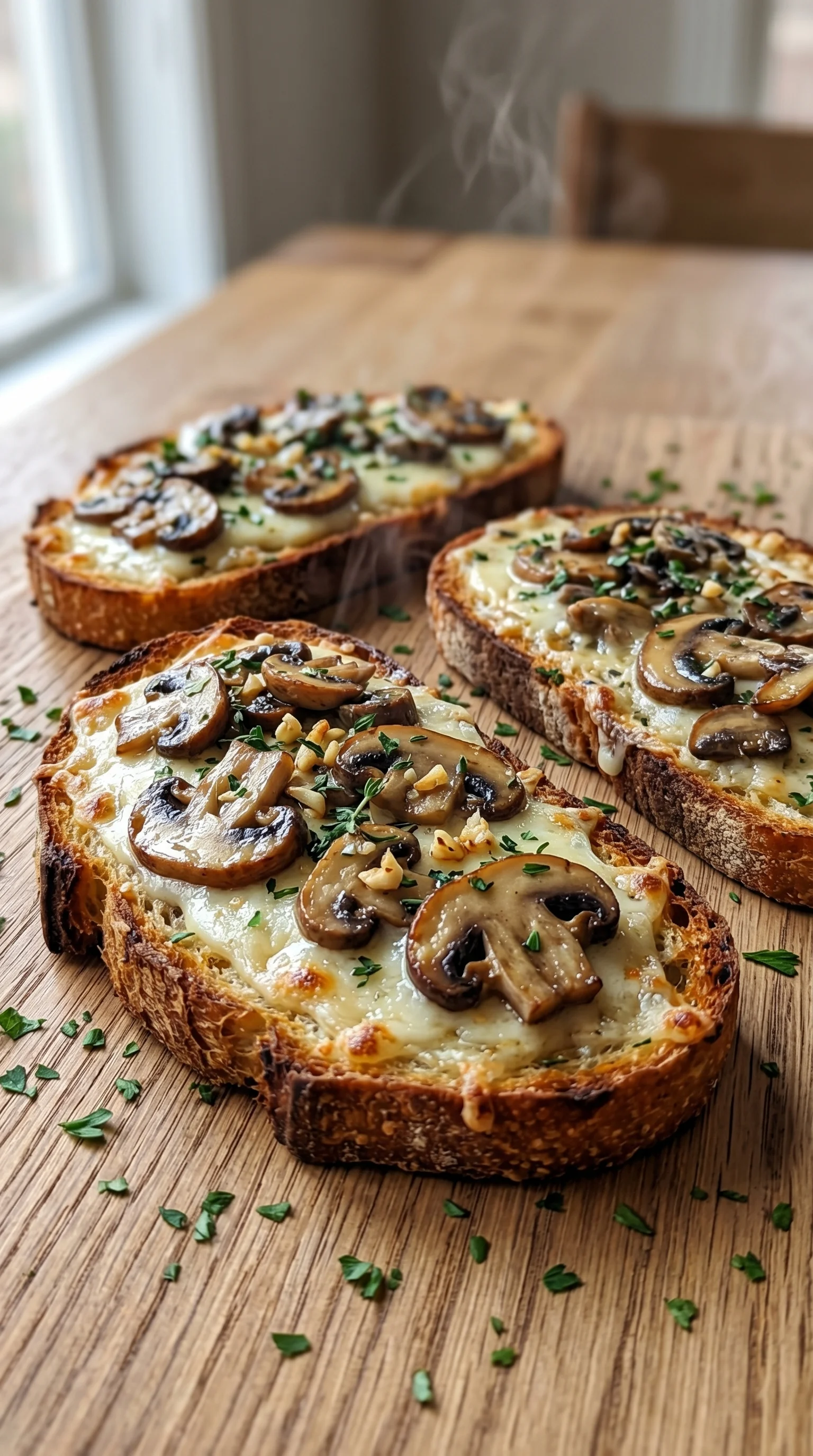 Toast with mushrooms and herbs.