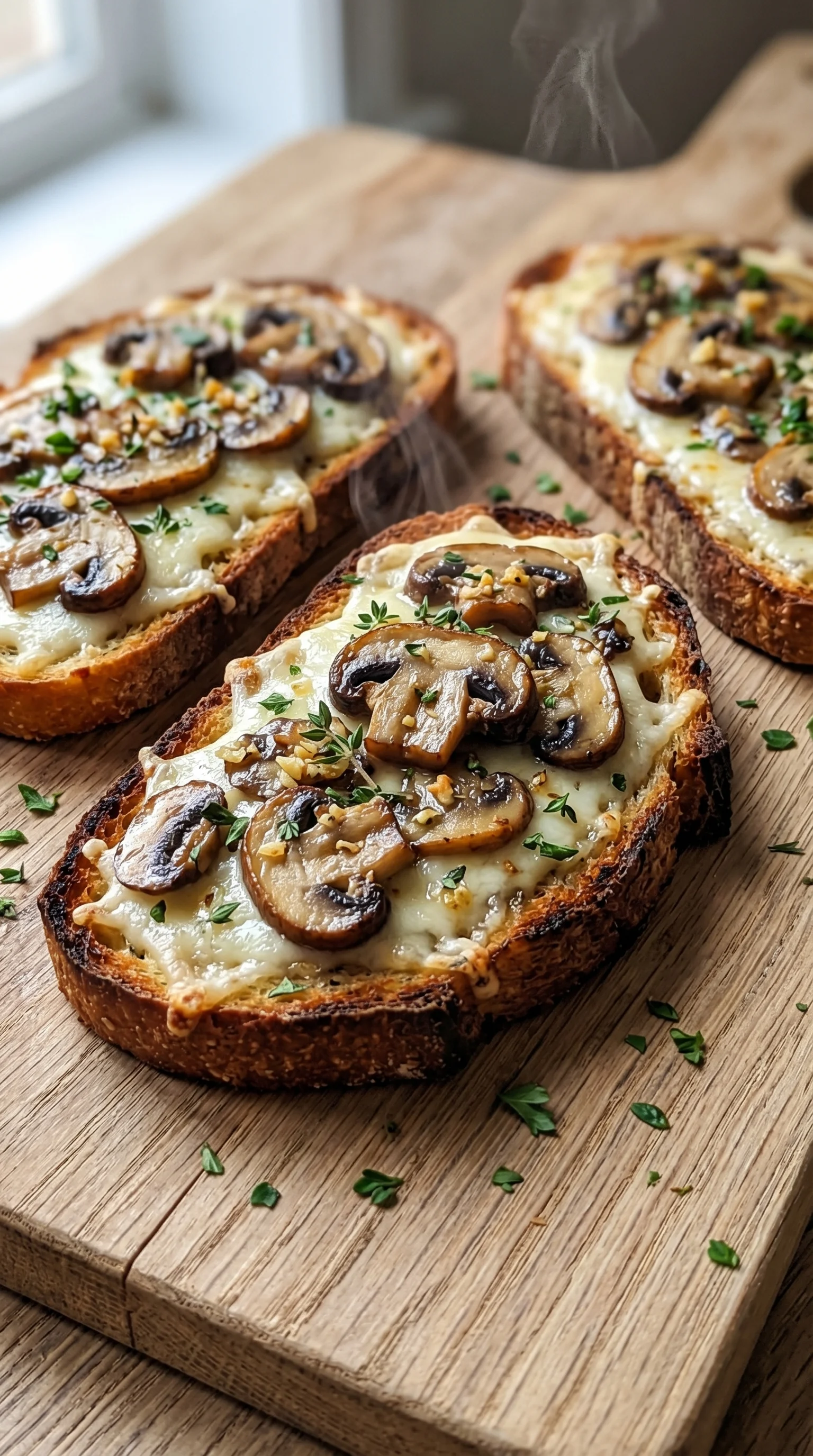 Toast with mushrooms and cheese.