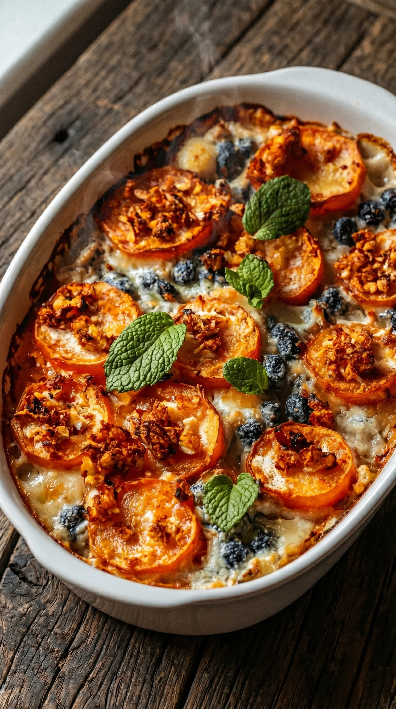 A dish of food with a blueberry on top.