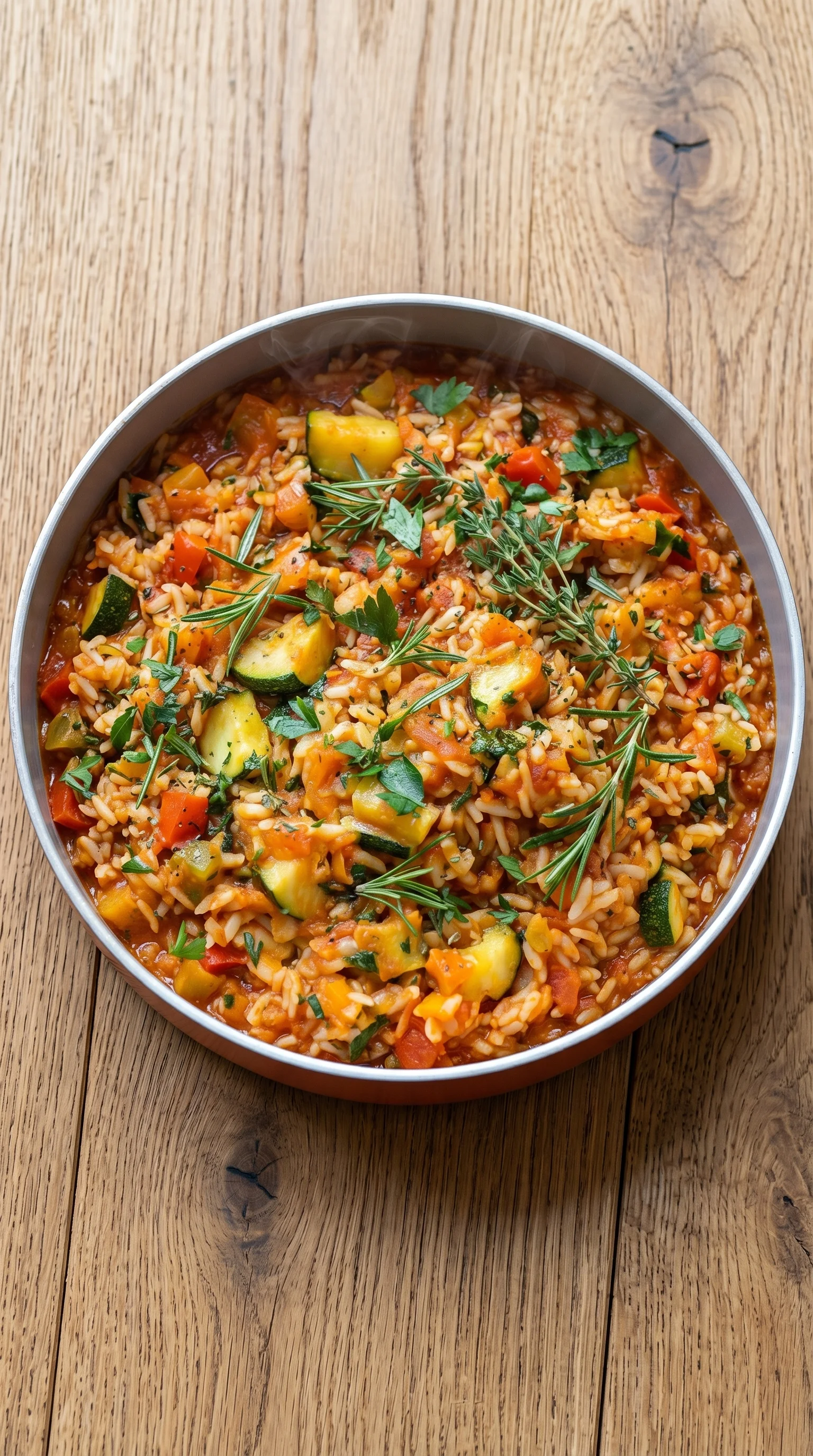 A bowl of rice with vegetables.