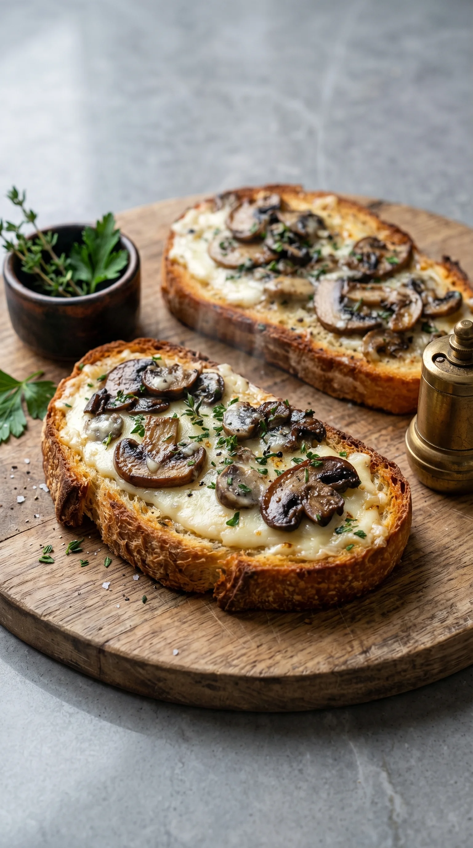 Toast with mushrooms and herbs.