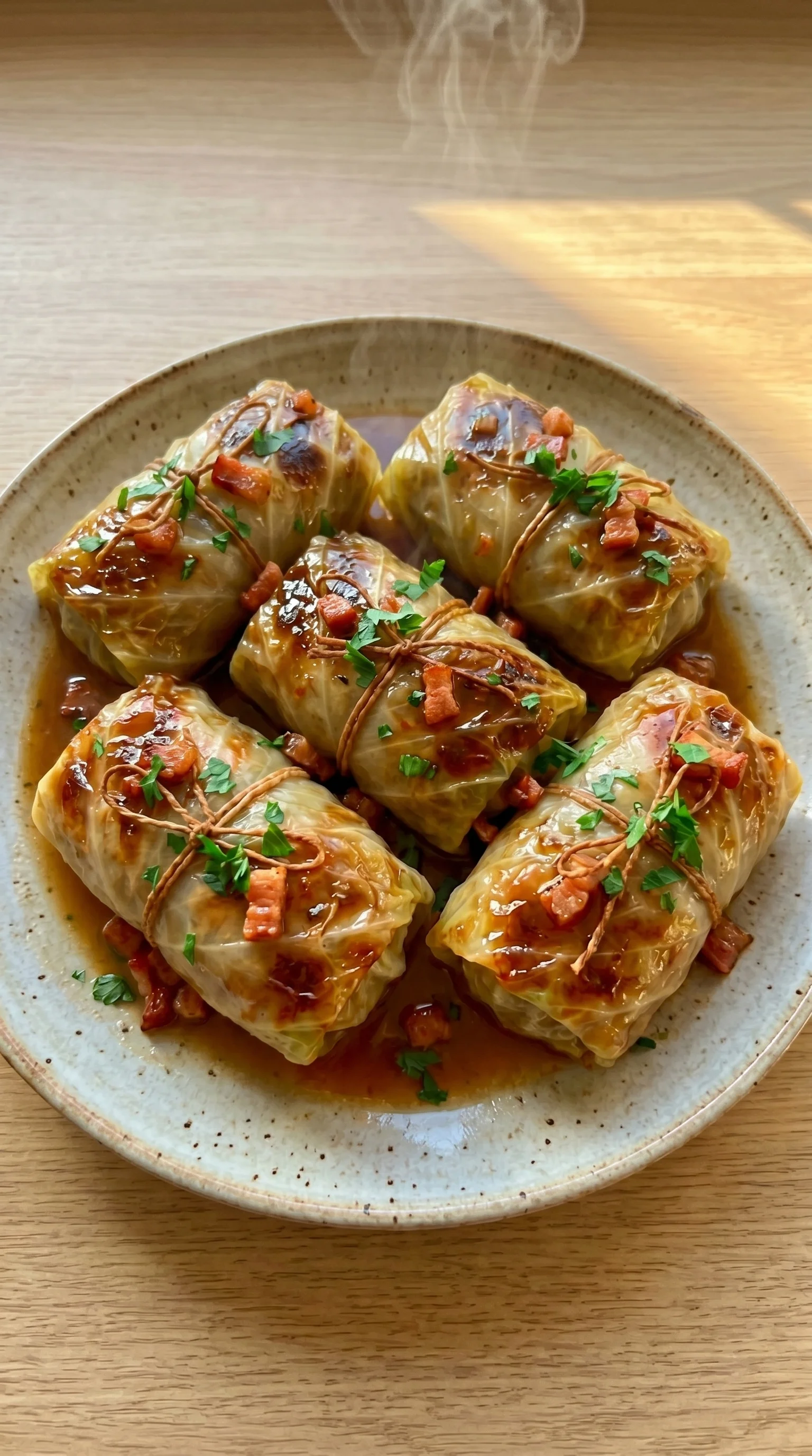 A plate of Gef&uuml;llte Kohlrouladen nach deutscher Art.