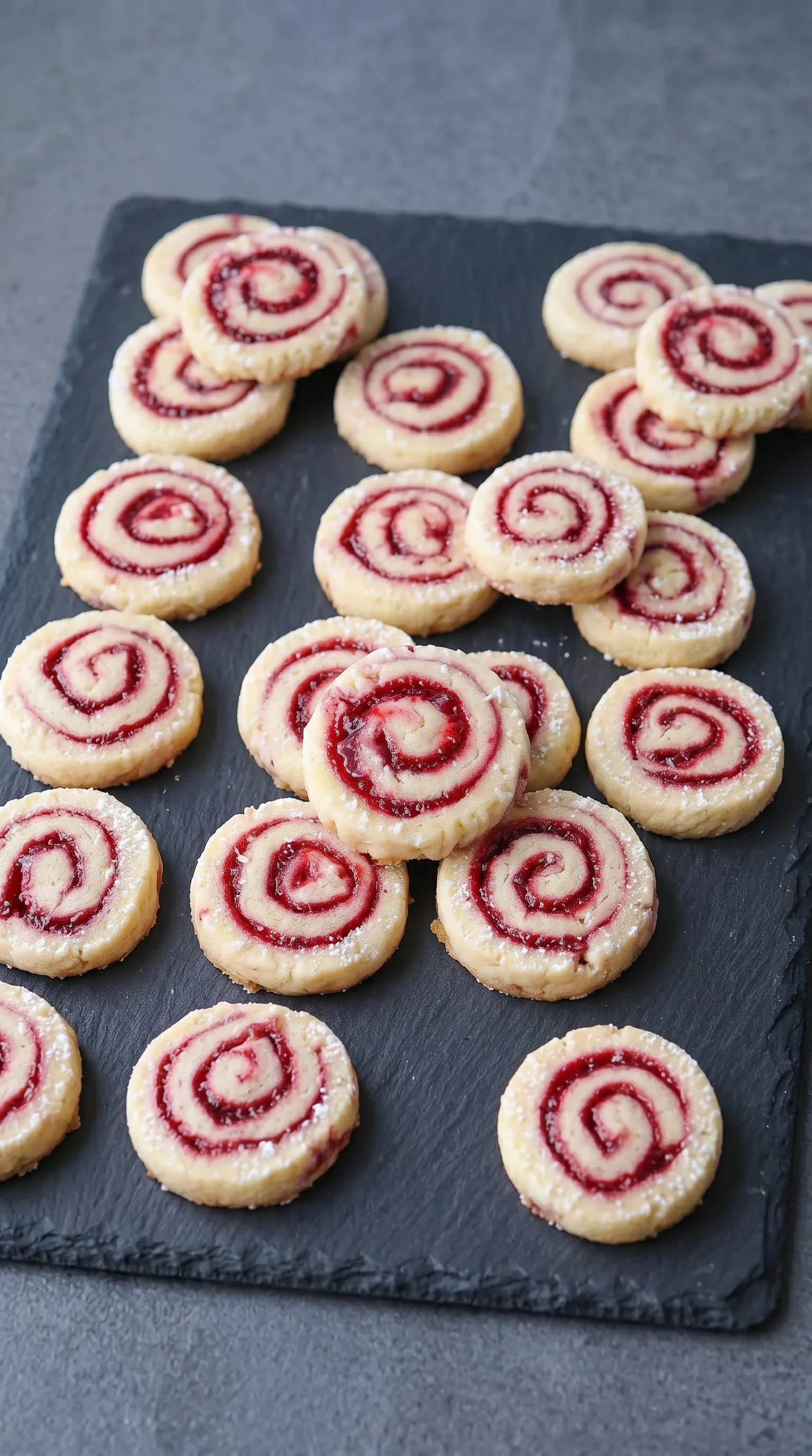 A plate of shortbread cookies with a swirl pattern.