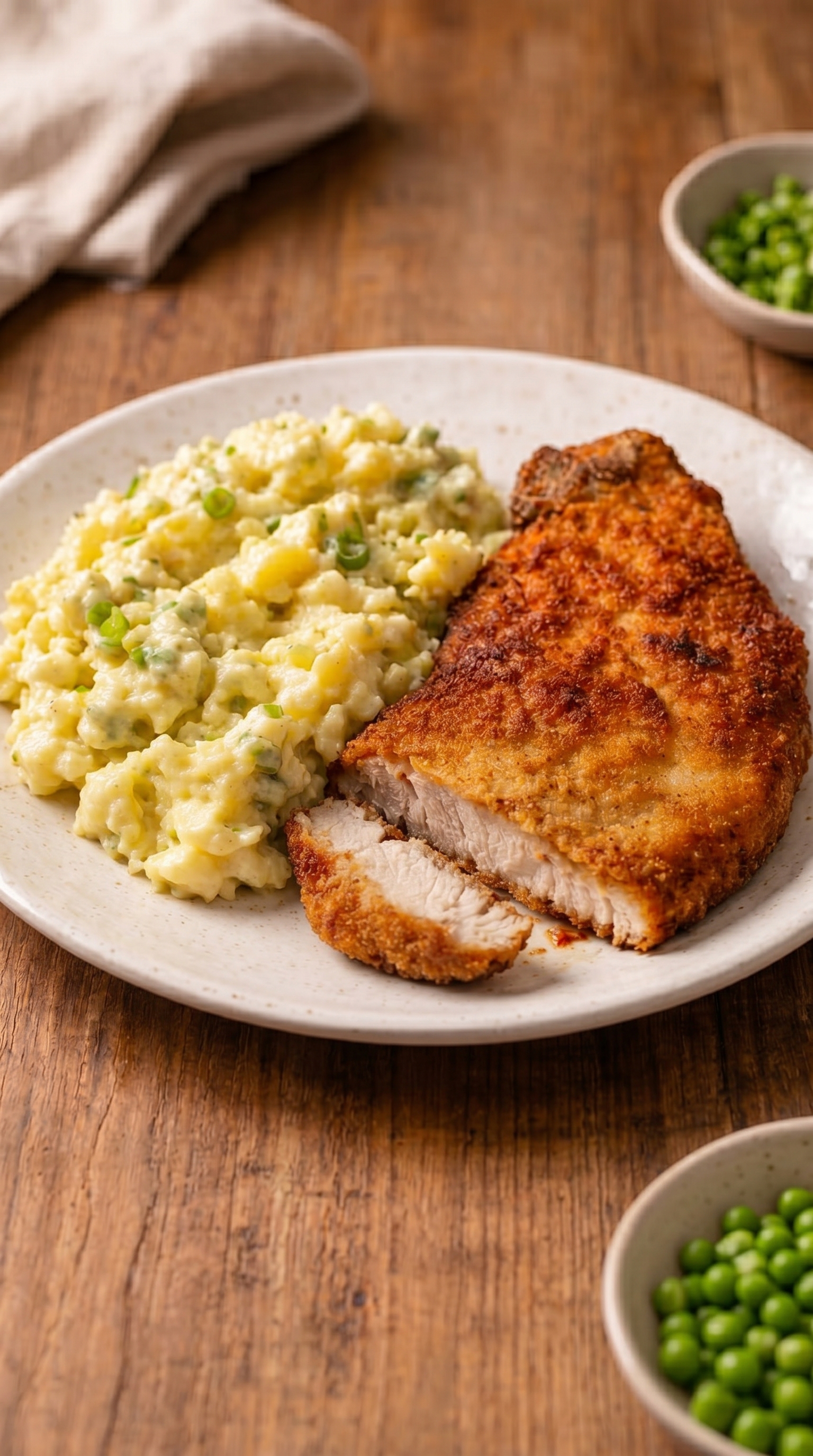 A plate of food with chicken and potatoes.