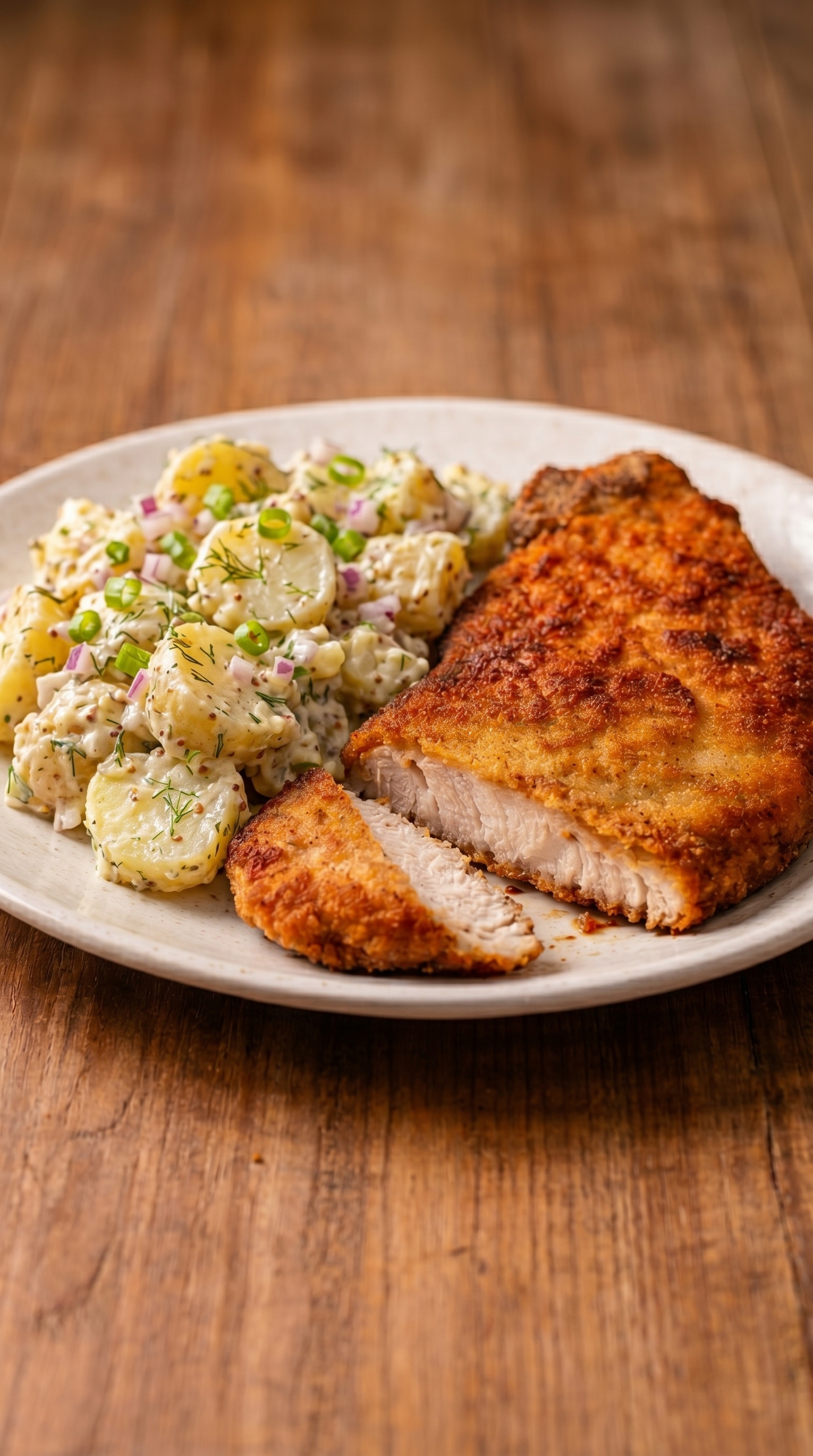 A plate of food with chicken and potatoes.