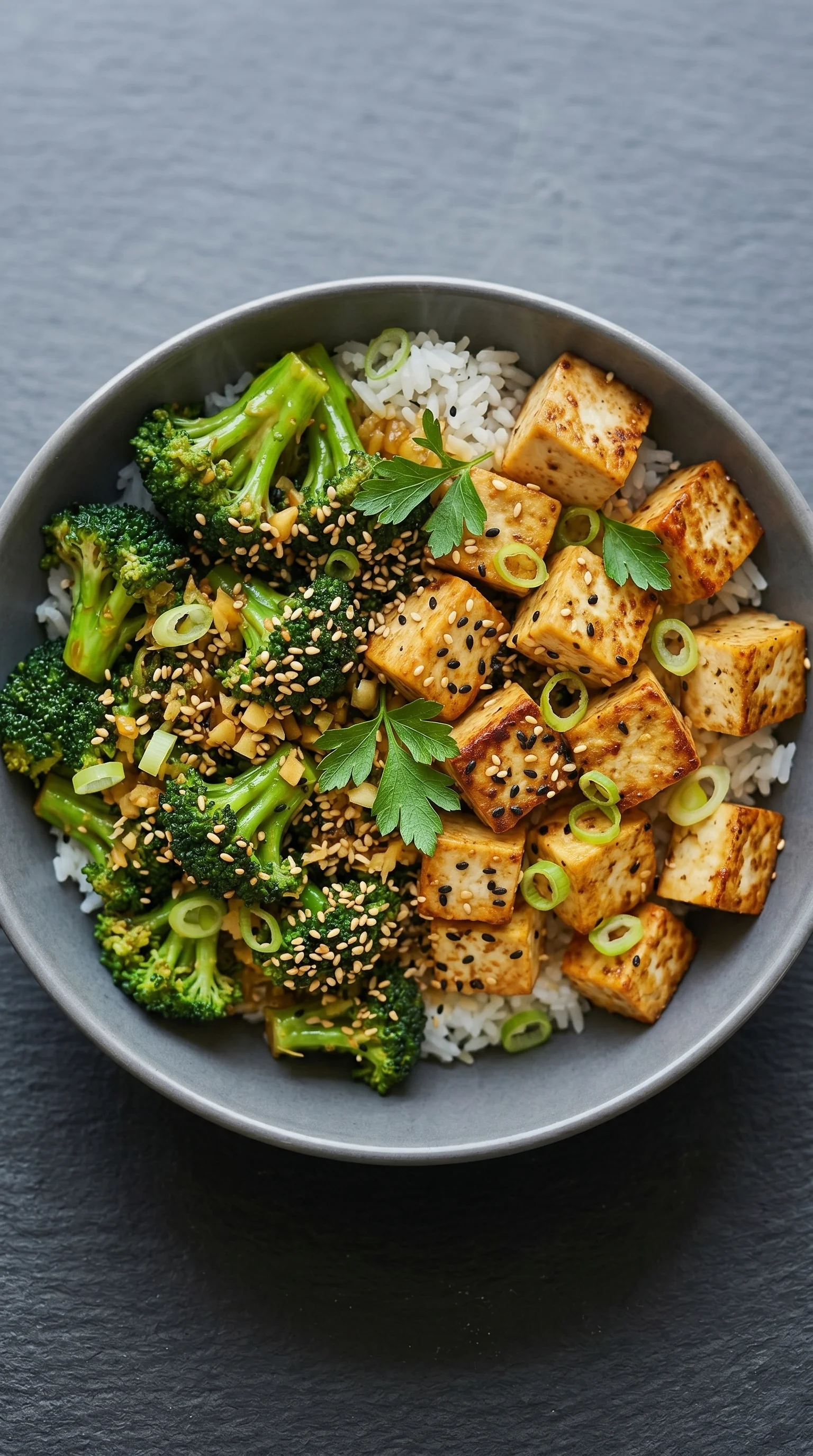 A bowl of food with broccoli and rice.