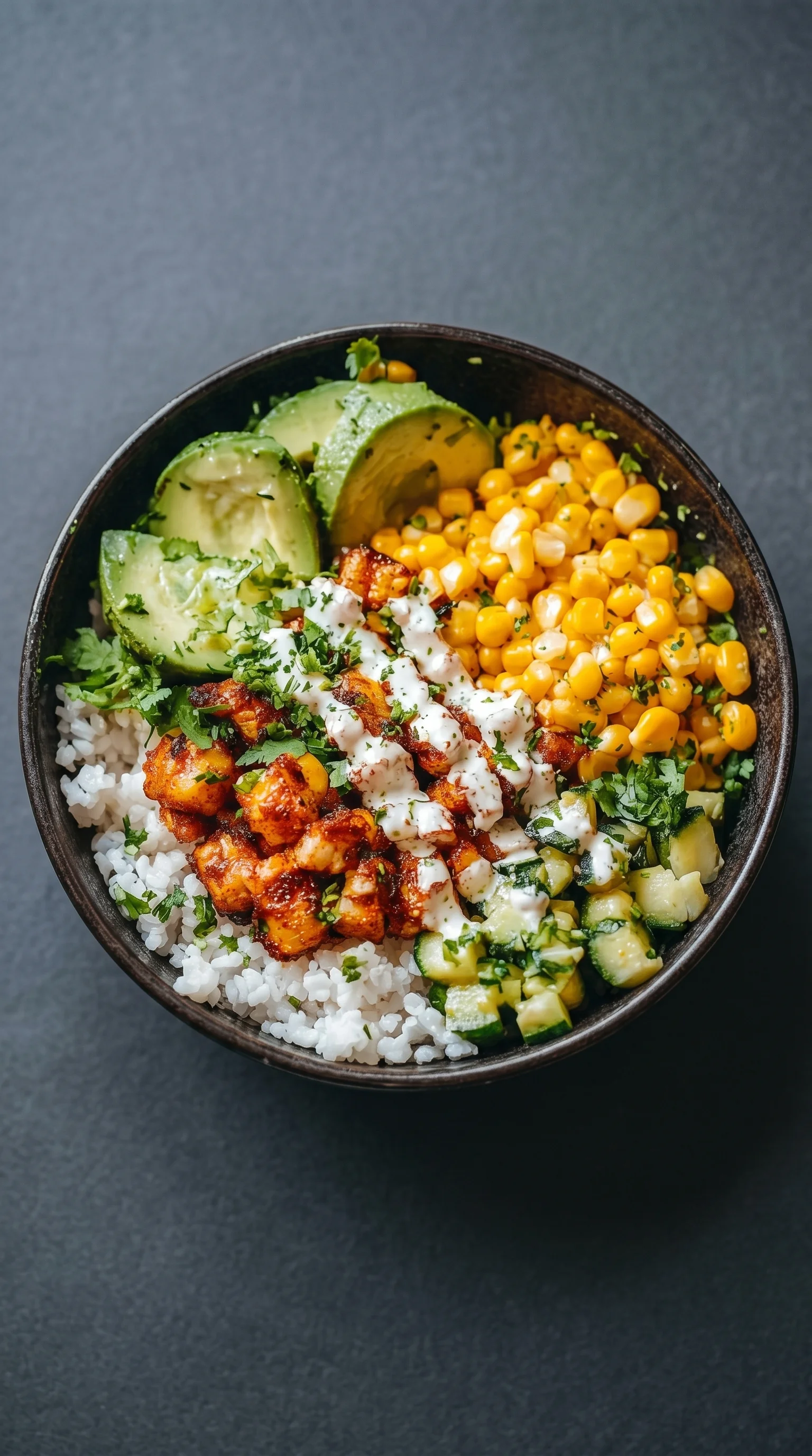 A bowl of food with a variety of ingredients.