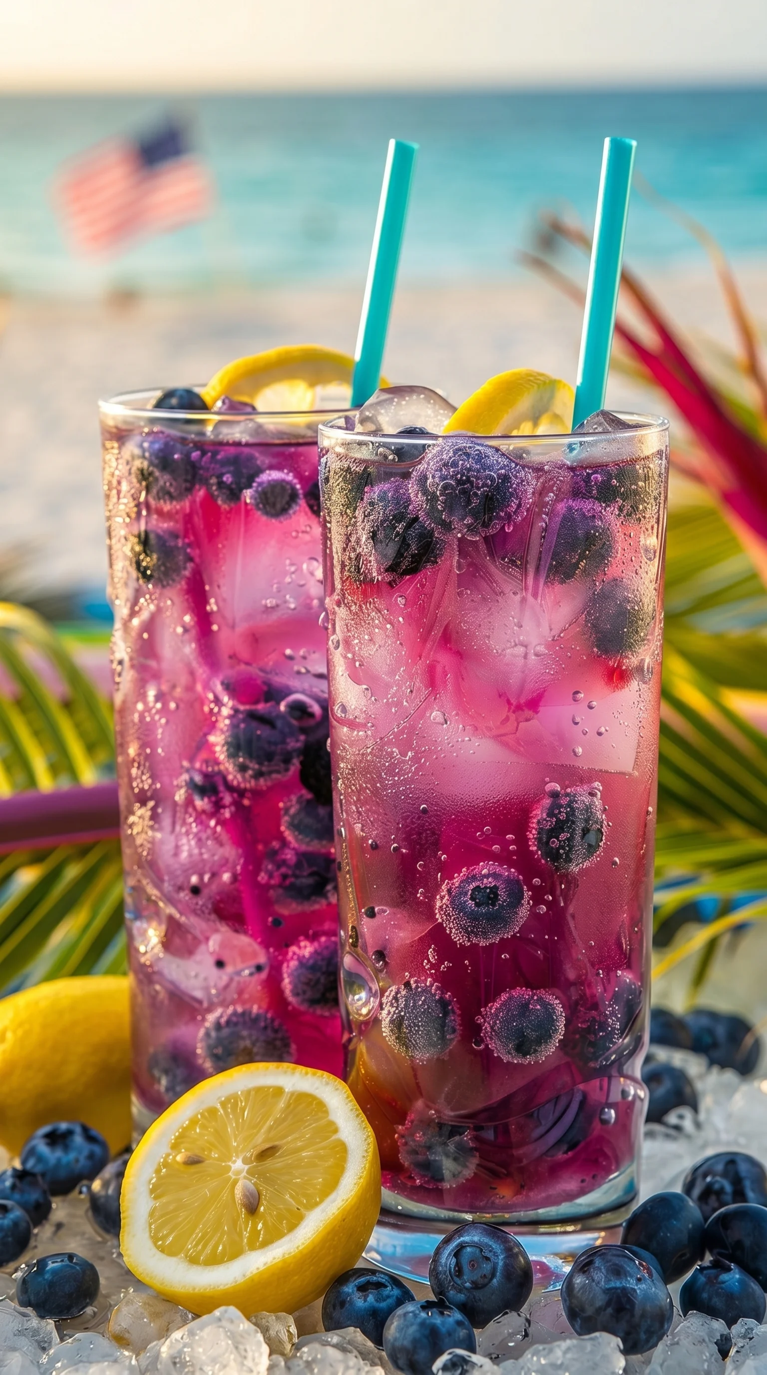 Two glasses of berry ocean breeze mocktail.