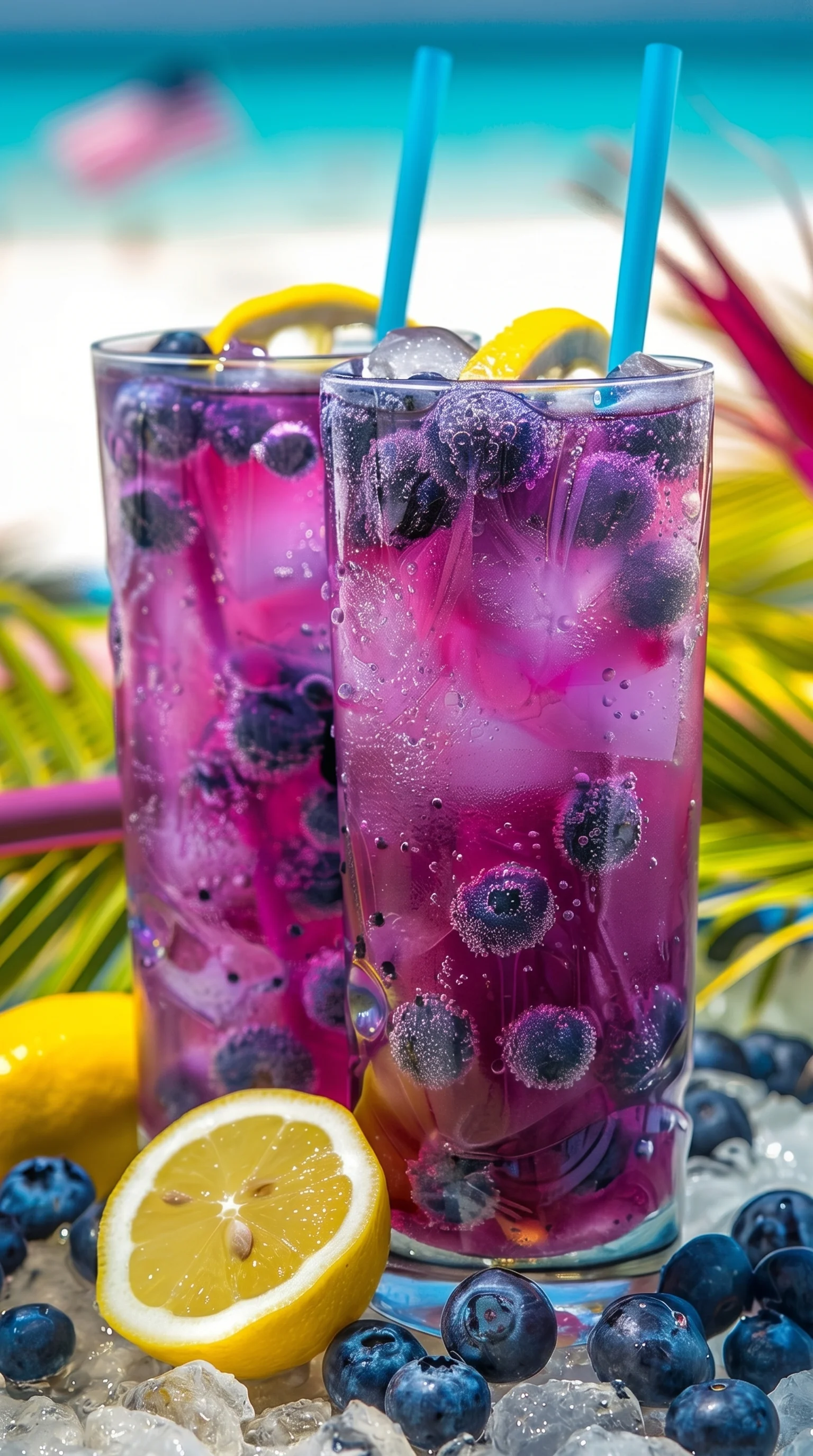 Two glasses of Berry Ocean Breeze Mocktail.