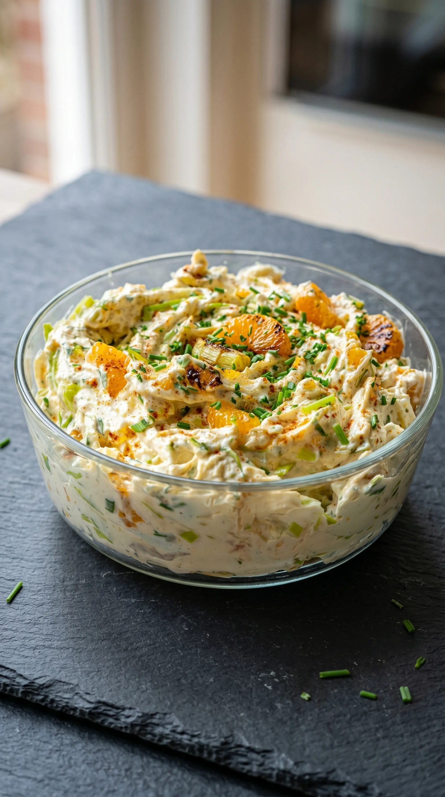 A bowl of food with a green topping.