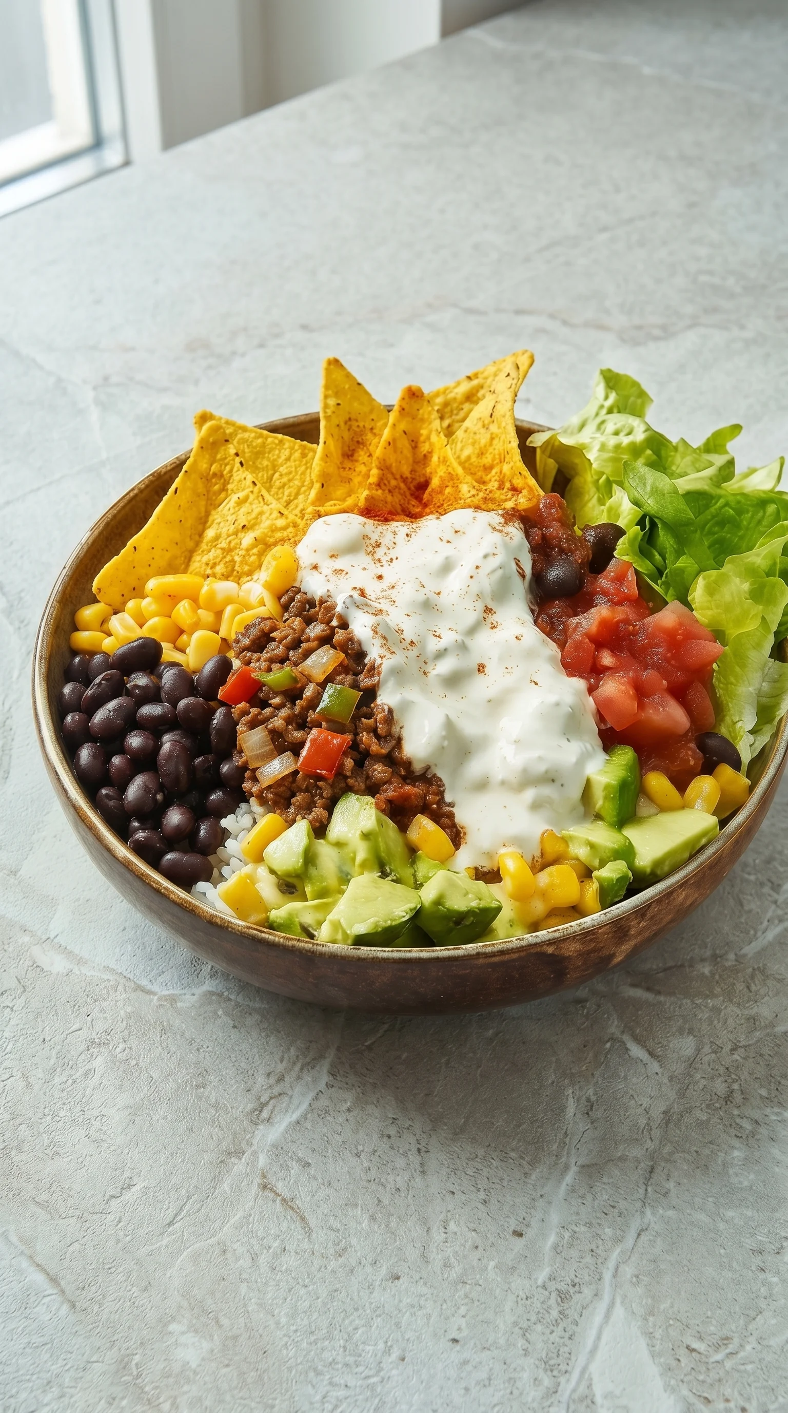 A bowl of food with a burrito and rice.