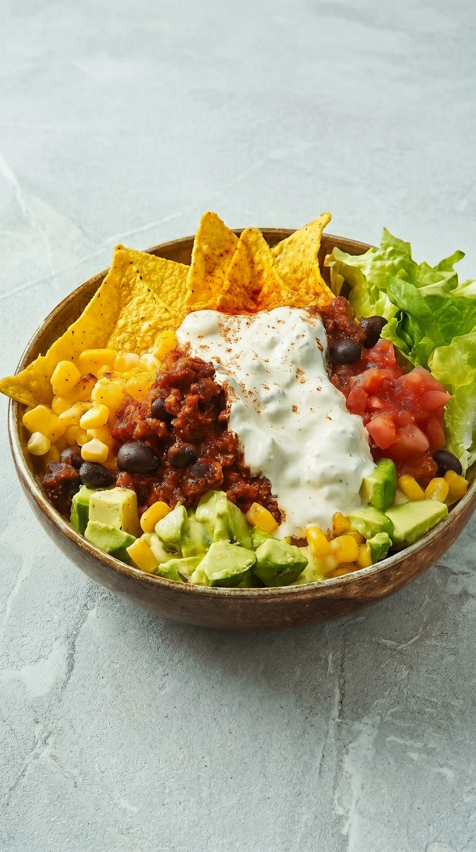A bowl of food with a burrito and guacamole.