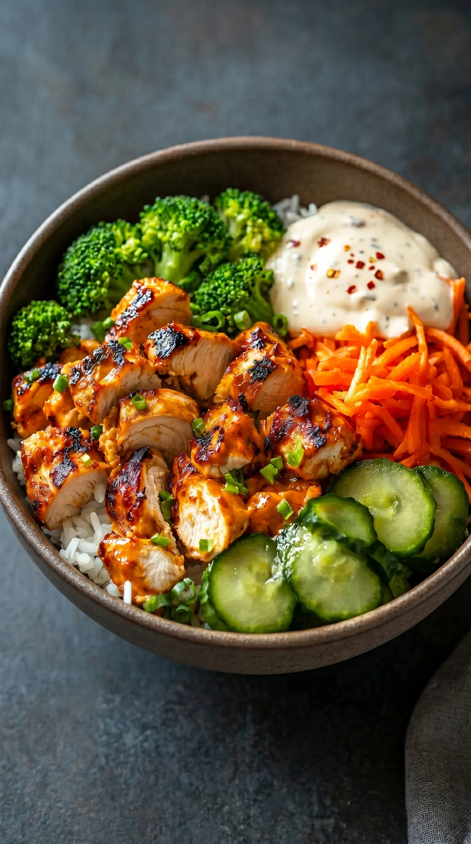 A bowl of food with meat and vegetables.