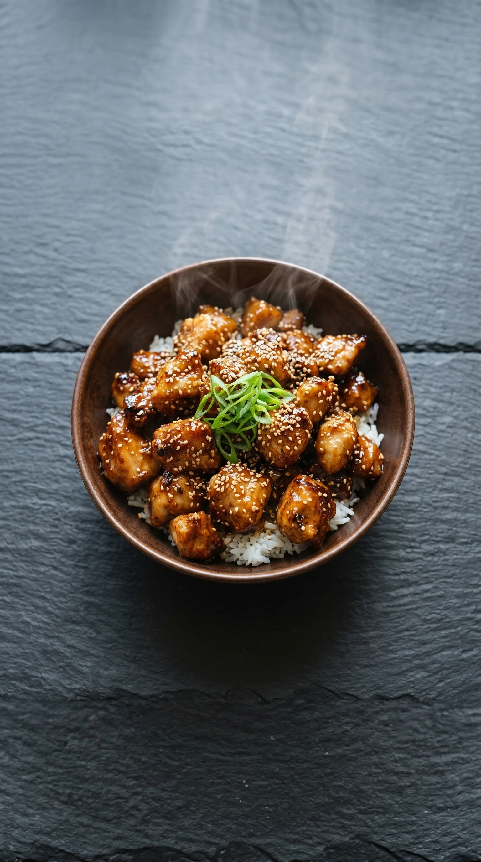 A bowl of food with sesame seeds on top.