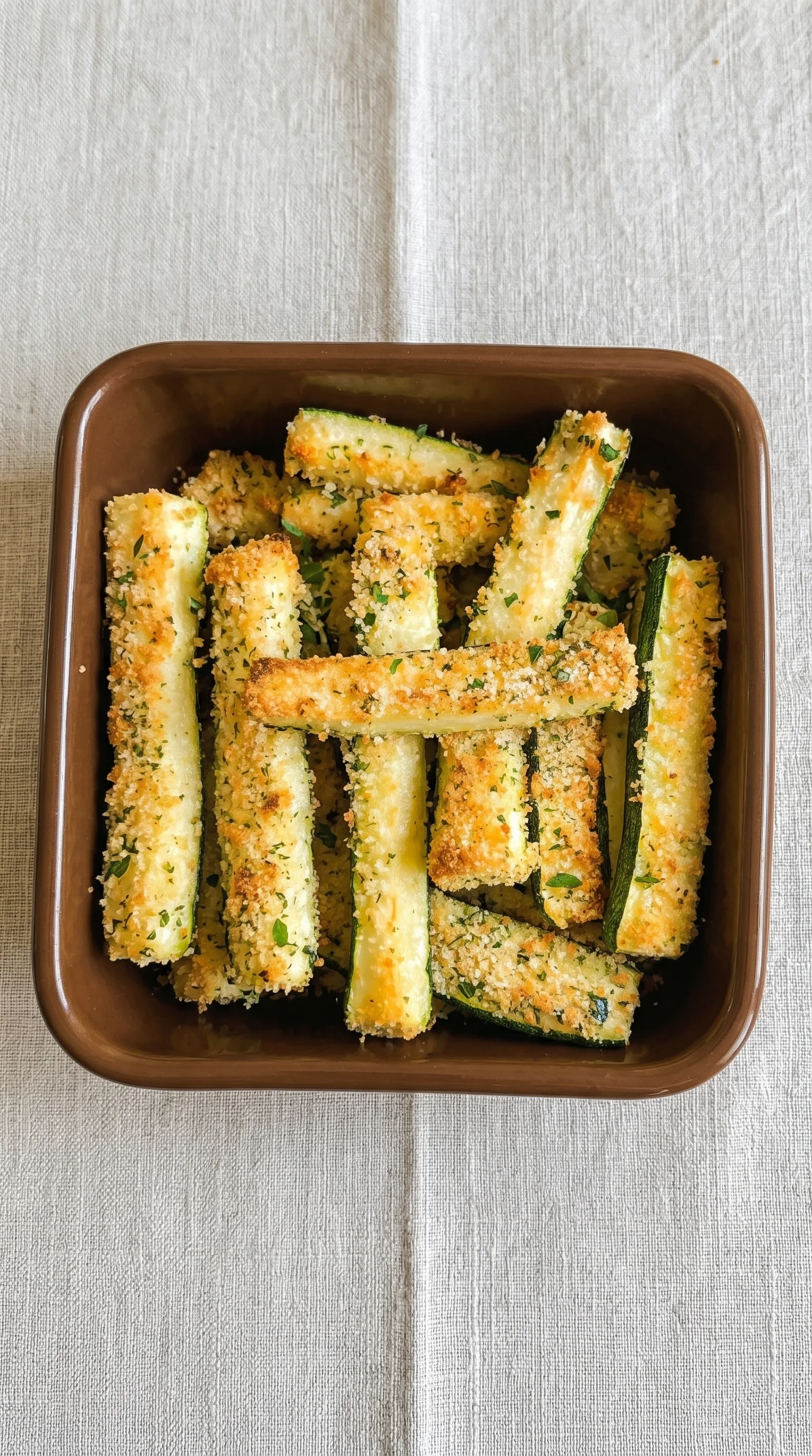 A bowl of breaded zucchini sticks.
