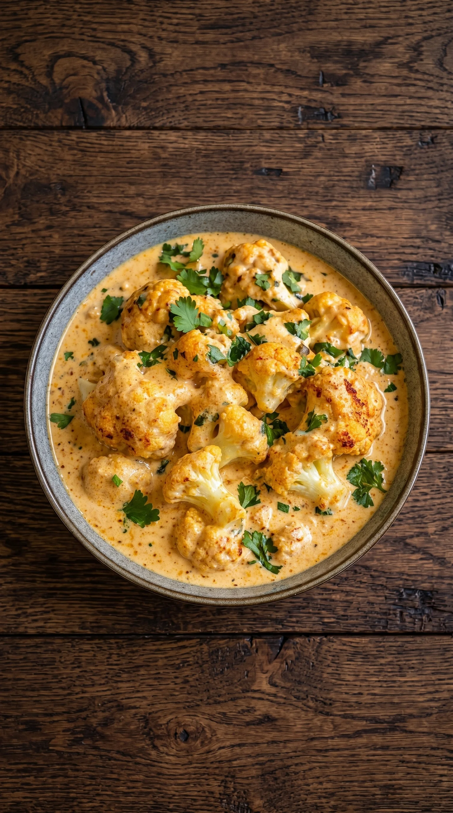 A bowl of cauliflower with a creamy sauce.