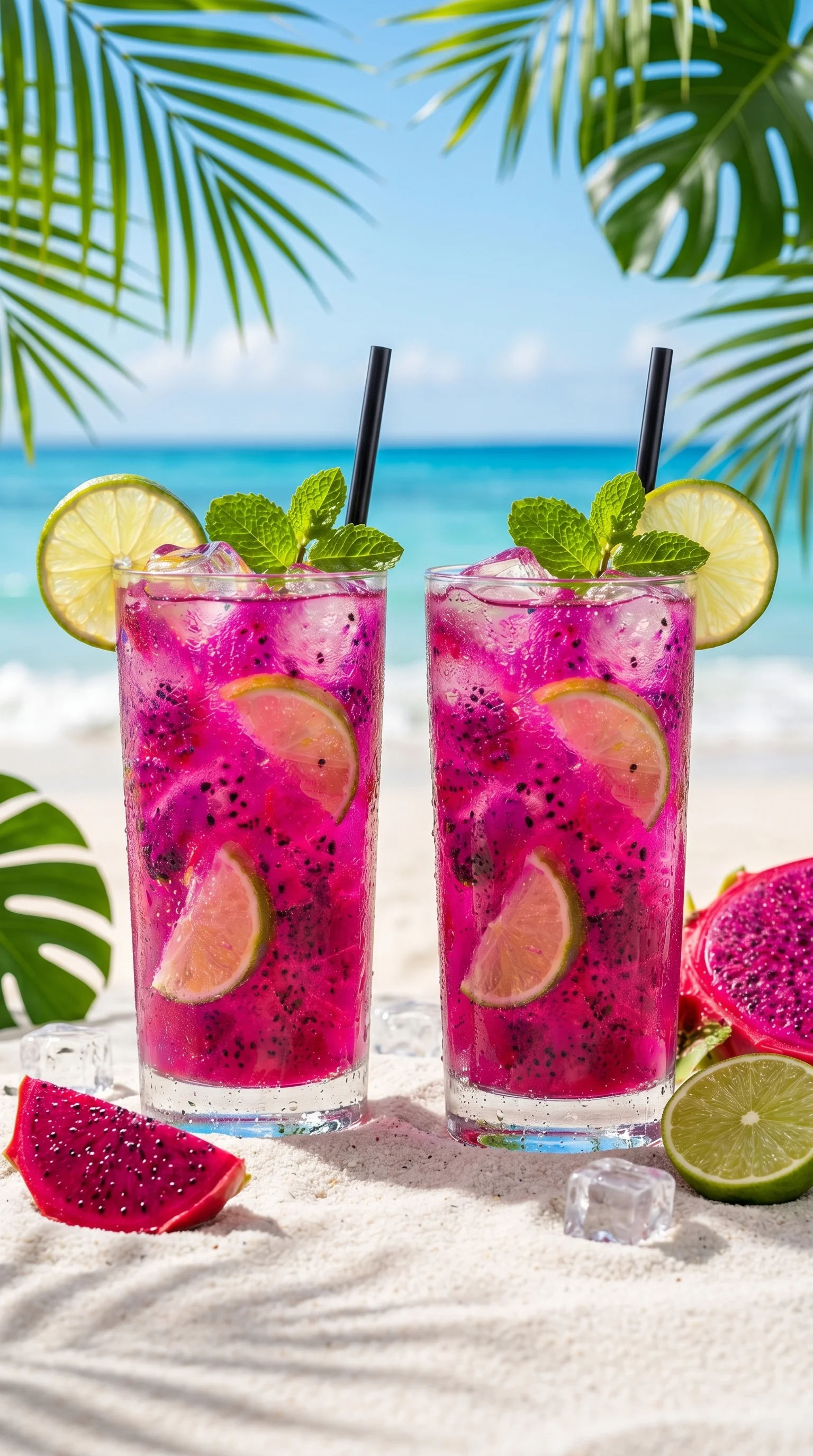 Two glasses of Tito's Vodka Dragon Fruit Paradise Cooler.