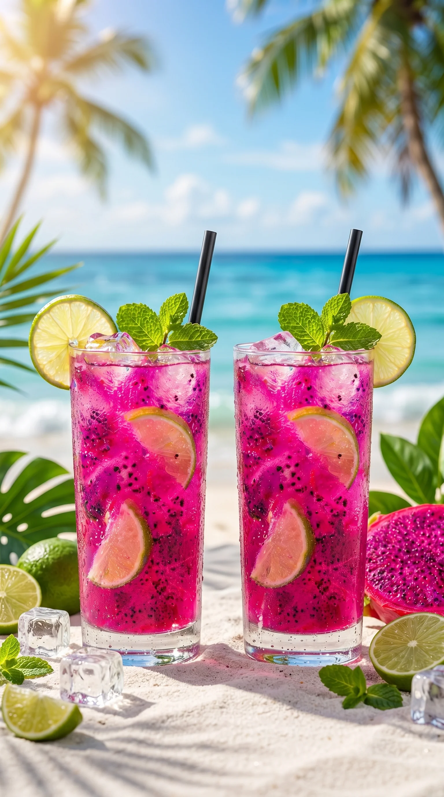 Two glasses of Tito's Vodka Dragon Fruit Paradise Cooler.