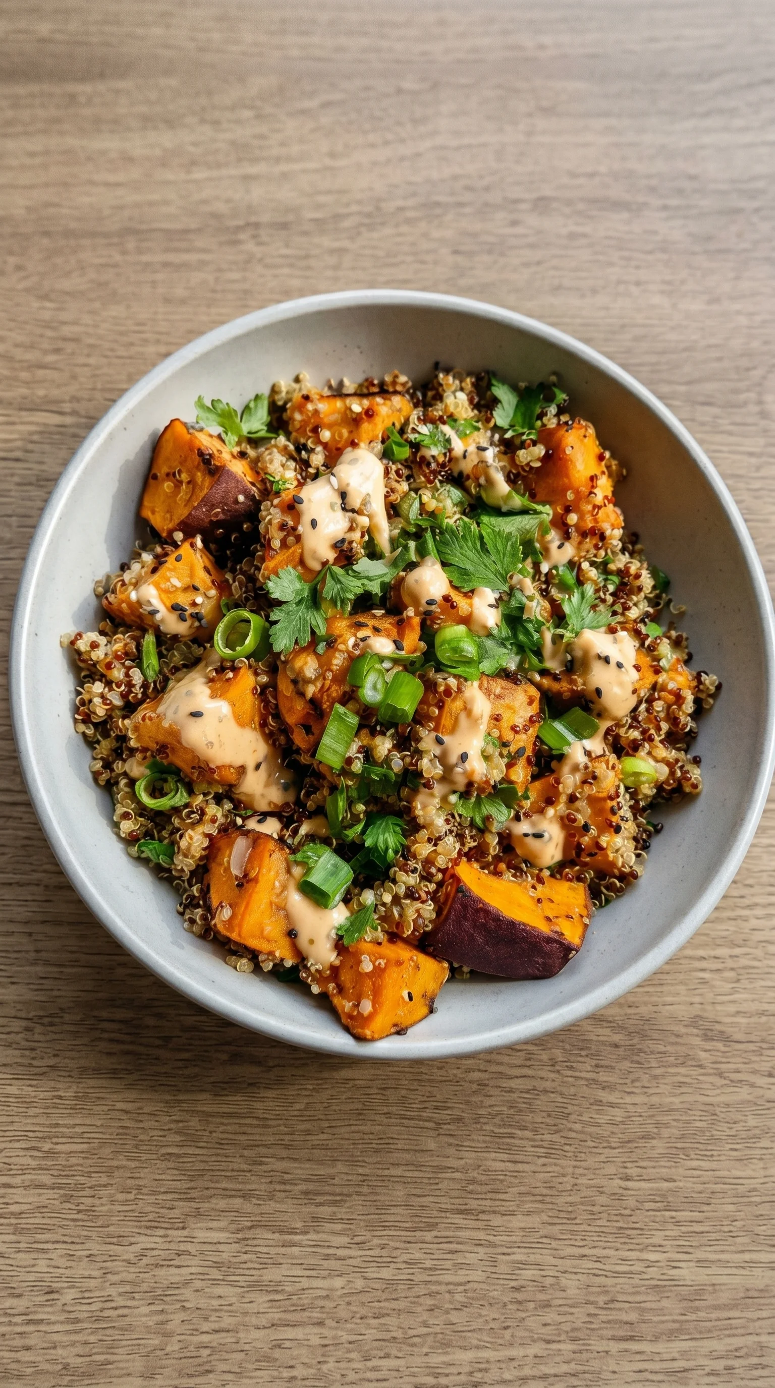A bowl of food with a variety of ingredients.