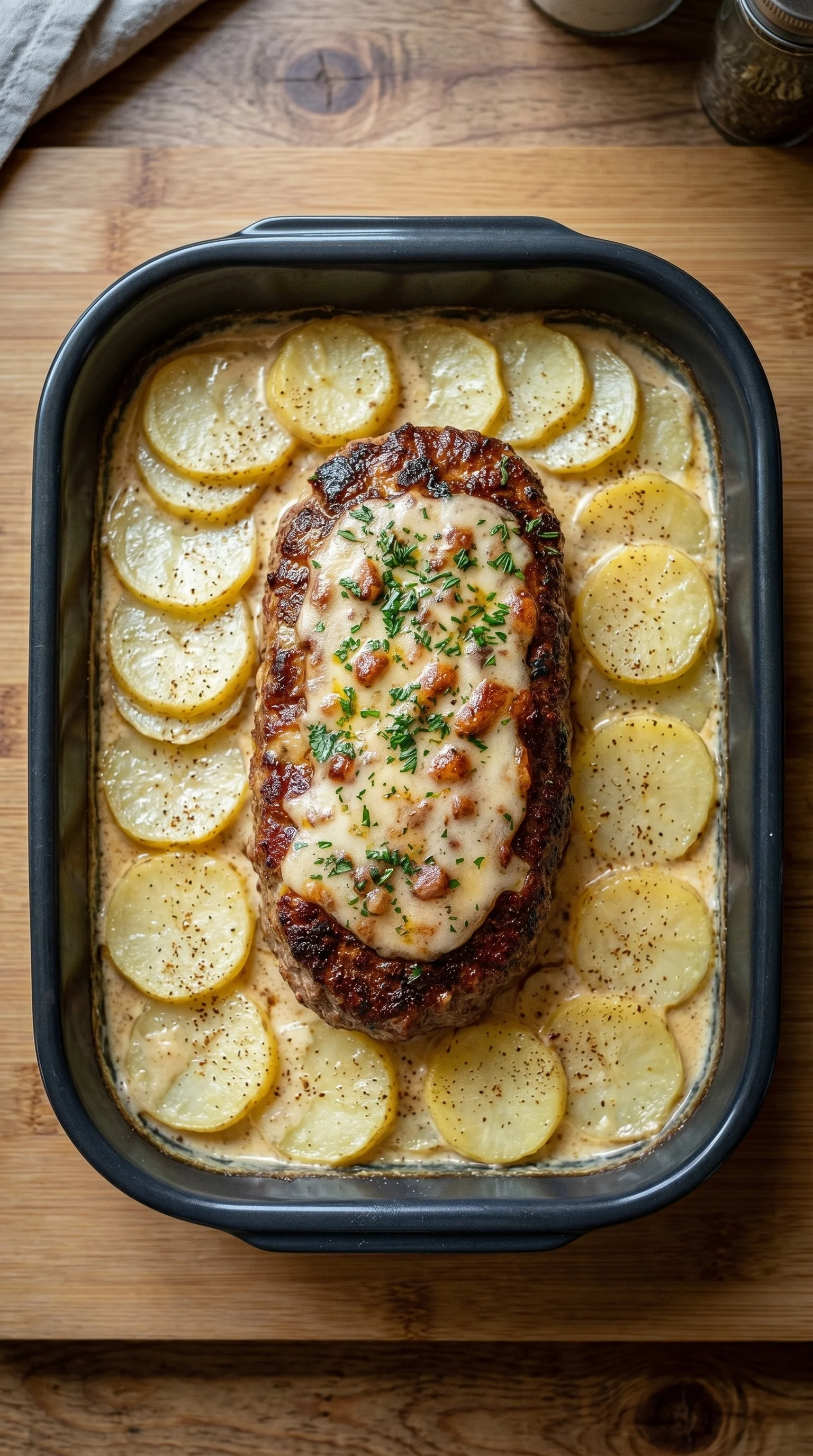 A delicious meal of meat and potatoes in a pan.