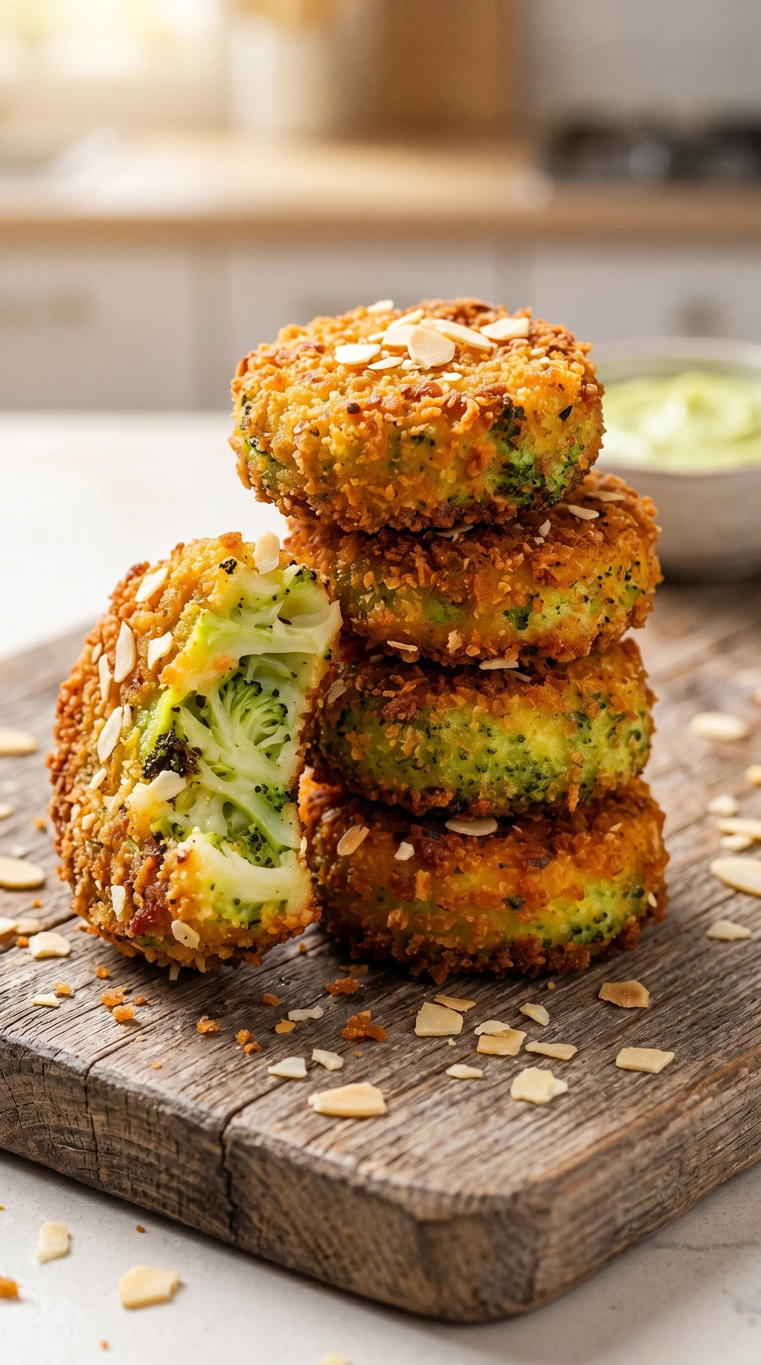 A stack of broccoli cheese nuggets.