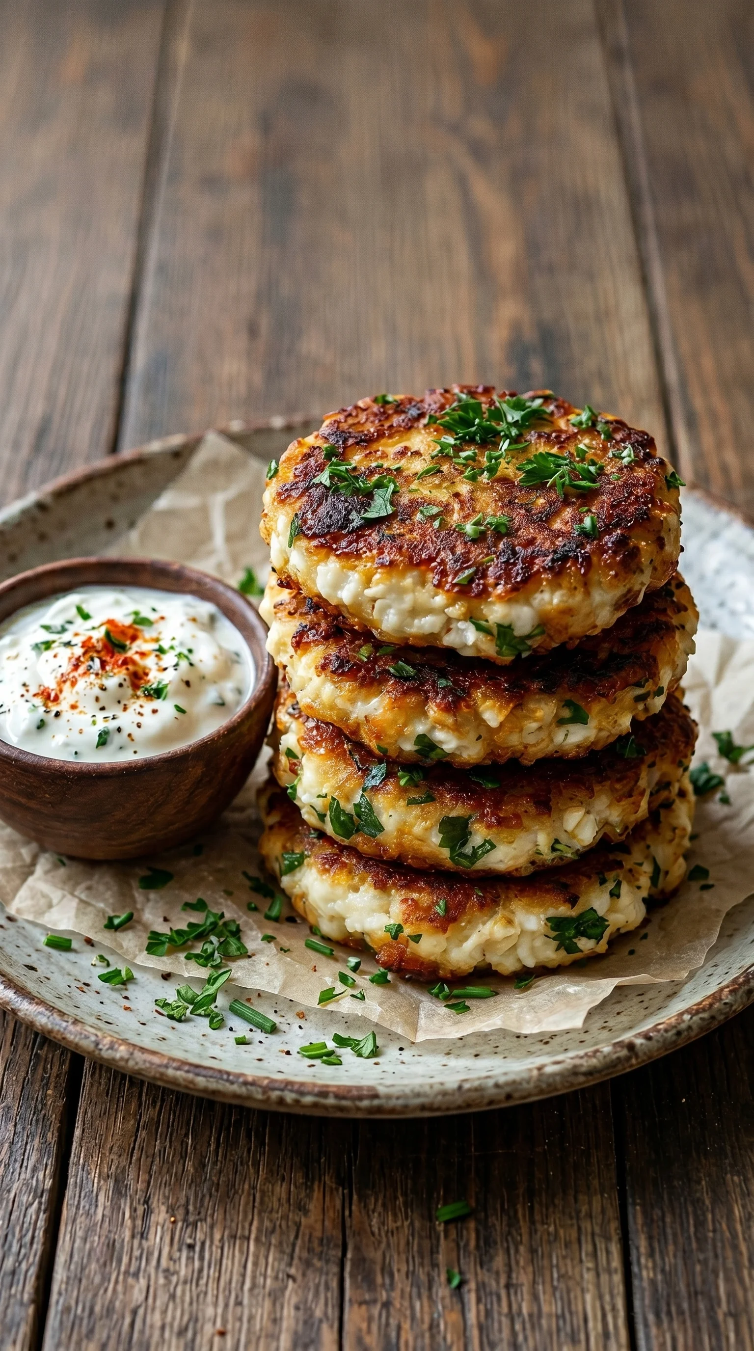 A stack of pancakes with a bowl of sauce on the side.